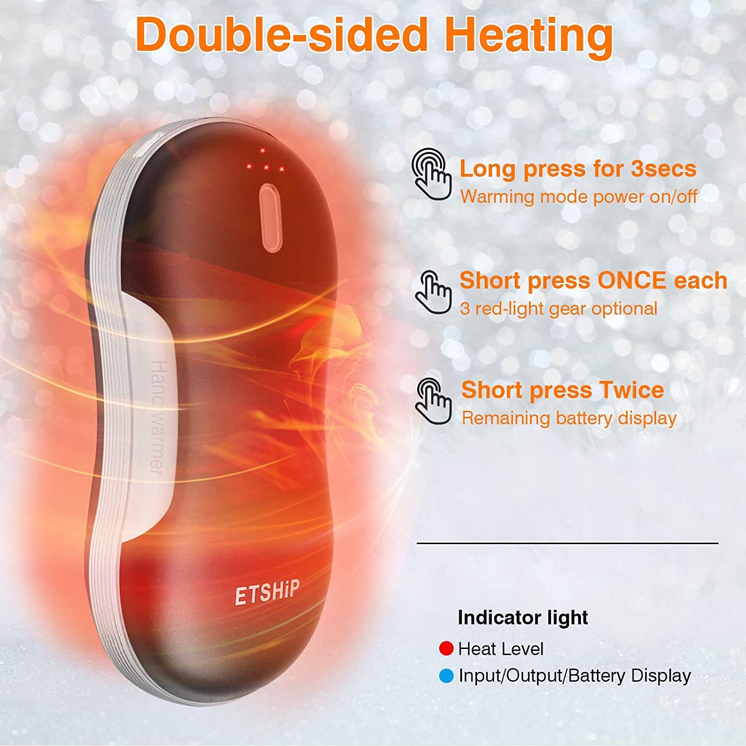 Hand Warmer, ETSHiP 9000mah Pocket Warmer Electric Hot Hand Heater. - e4cents