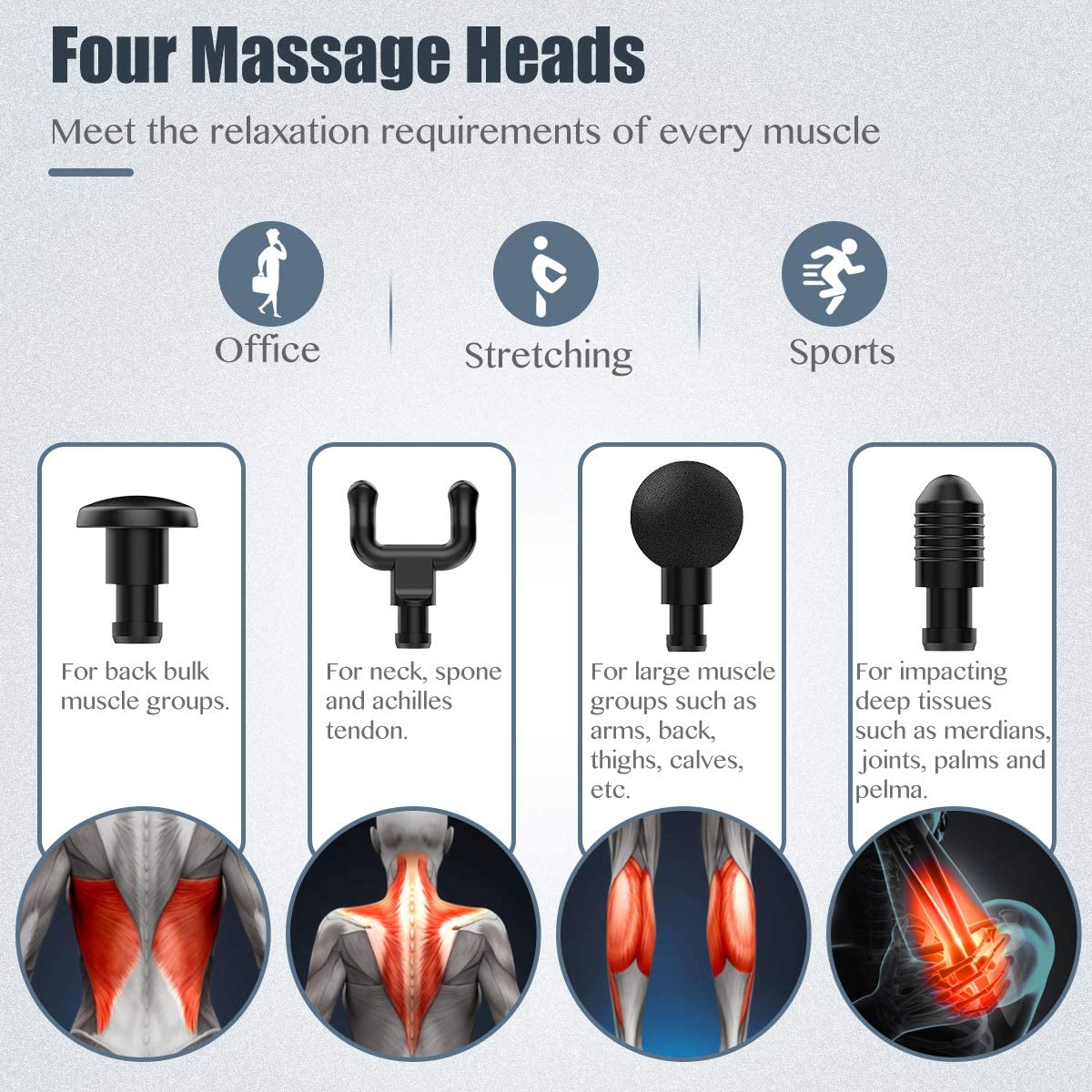 Massage Gun Deep Tissue Quitet Handheld Portable Percussion Muscle Massager (Gray) - e4cents