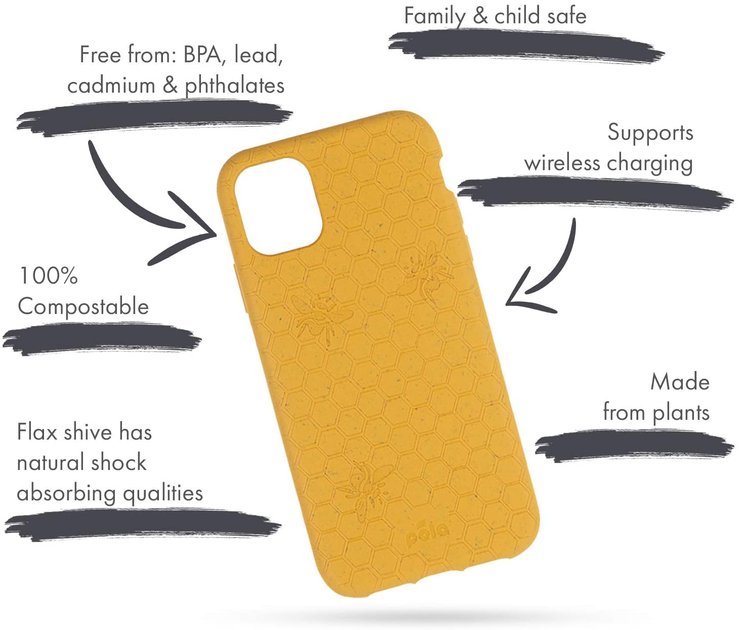 Pela: Phone Case for iPhone 12 Pro Max - 100% Compostable and Biodegradable - Eco-Friendly - Made from Plants (Classic Honey Bee) - e4cents