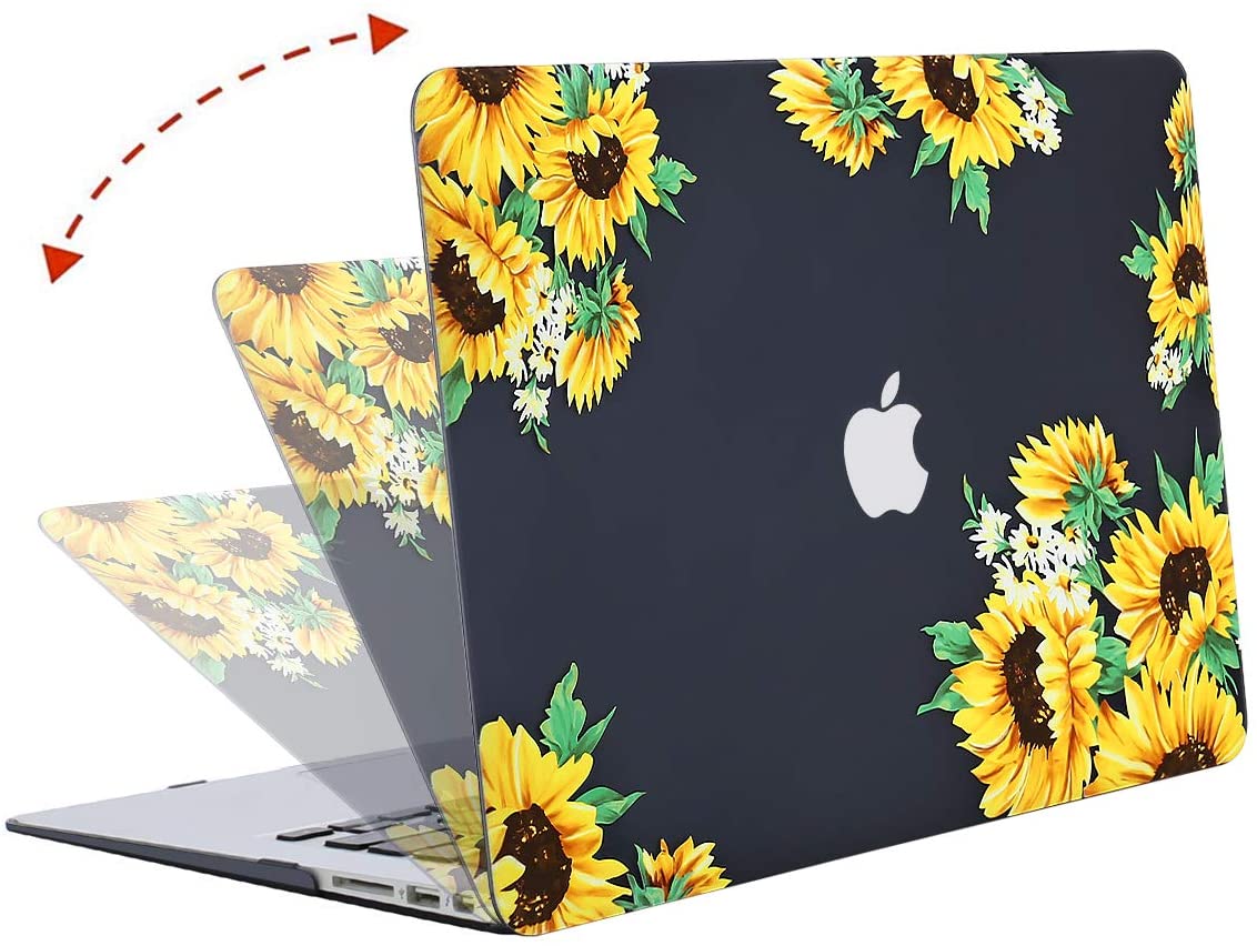 Plastic Sunflower Hard Shell onlyr, Black,  MacBook Air 13 inch Case 2009 - 2017 Release. - e4cents