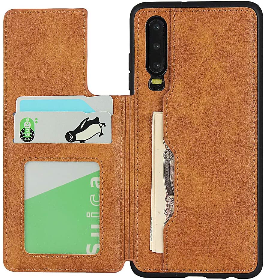 SailorTech for Huawei p30 Wallet Case, P30 Premium PU Leather Case with Wristlet  -Light Brown - e4cents