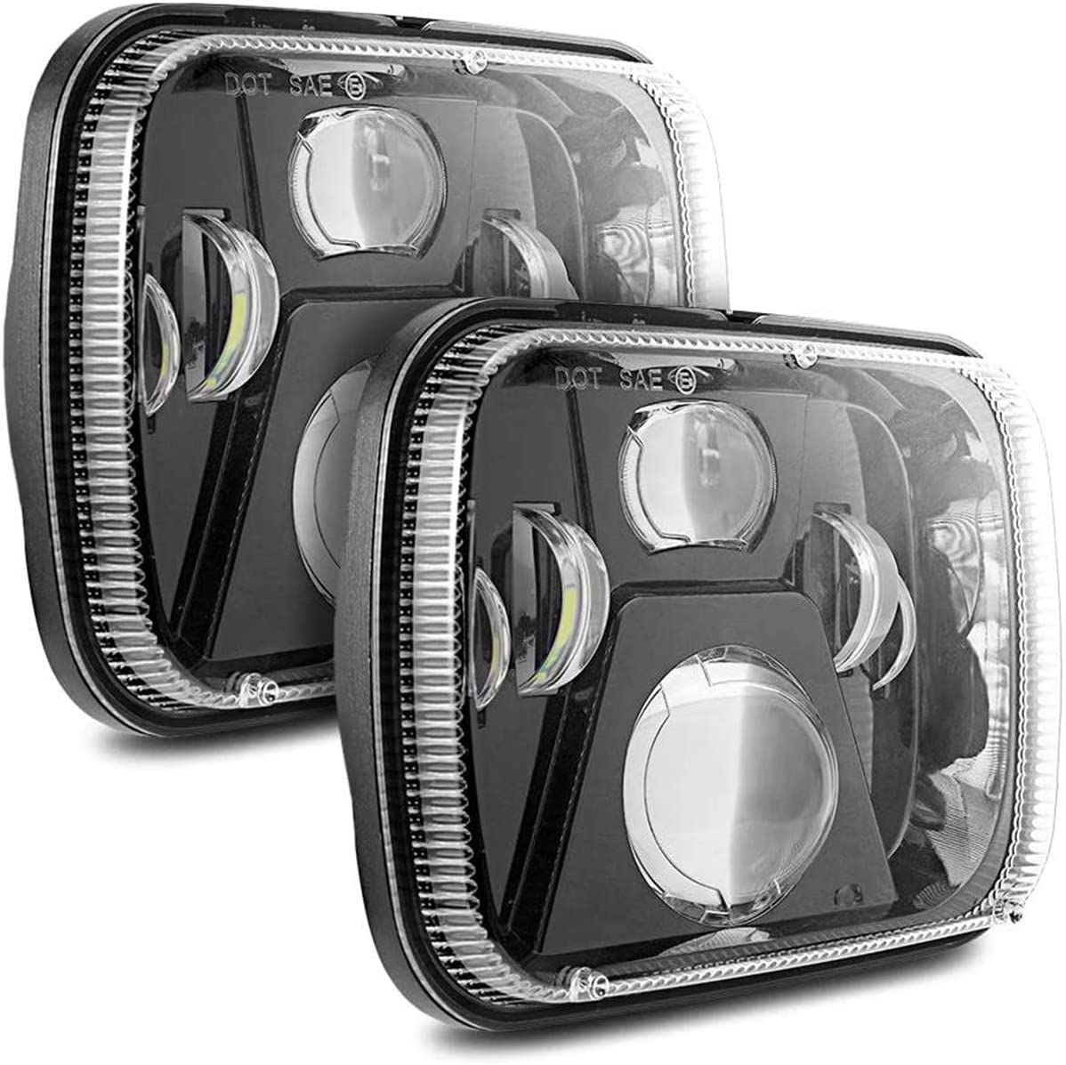 Replacement 5x7 7x6 Inch Led Headlights with High Low Beam for Jeep Wrangler YJ Cherokee (LNC)