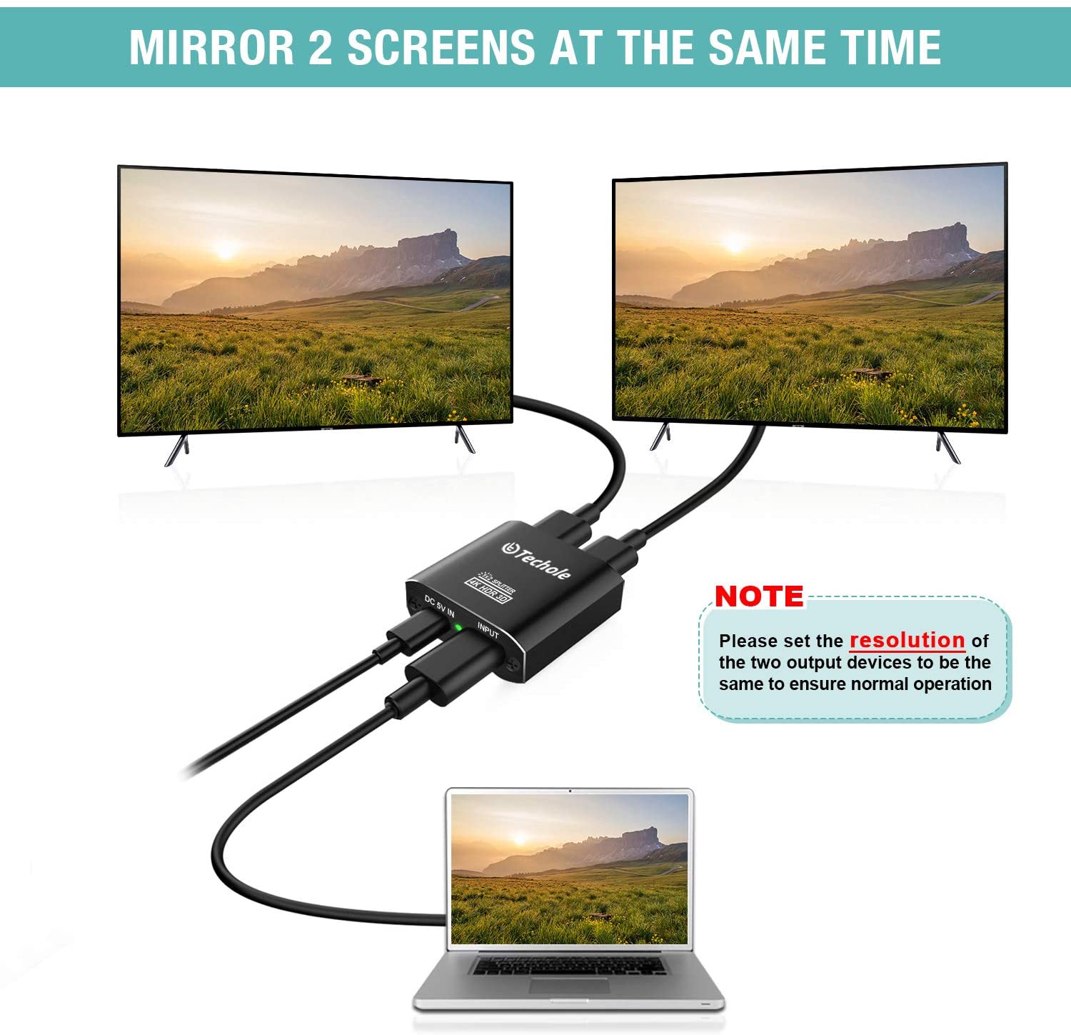 HDMI Splitter 1 in 2 Out - Techole 4K Aluminum Ver1.4 HDCP - e4cents
