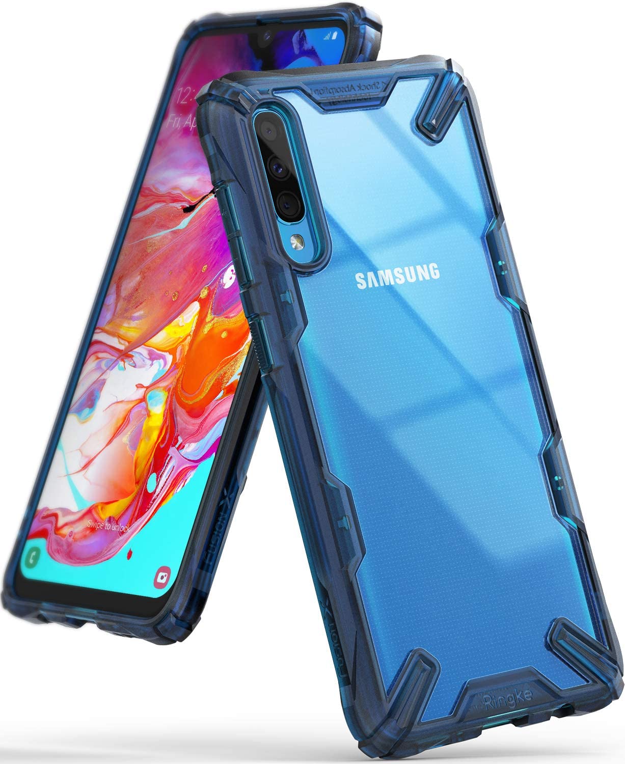 Ringke Fusion-X Designed for Galaxy A70 Case, Clear Rugged Military Grade Cover - Space Blue - e4cents