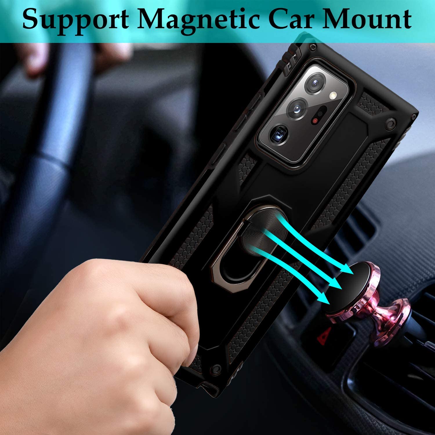 Rugged Shockproof Heavy Duty Military Phone Case Cover for Men Women [Support Magnetic Car Mount], Black - e4cents