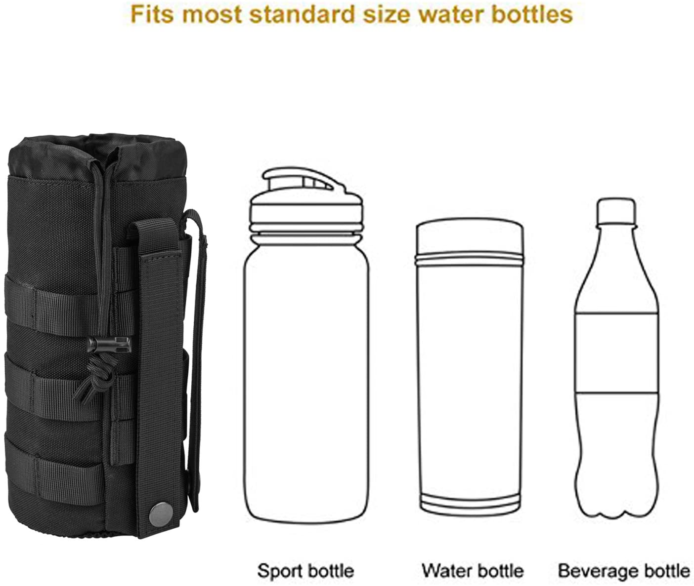 Sports Water Bottles Pouch Bag Tactical Molle Water Bottle Pouch Military Drawstring Water Bottle Pouch Holder Mesh Water Bottle Carrier Attachment Bottle Sling Bag with Pouch ACU Camouflage 