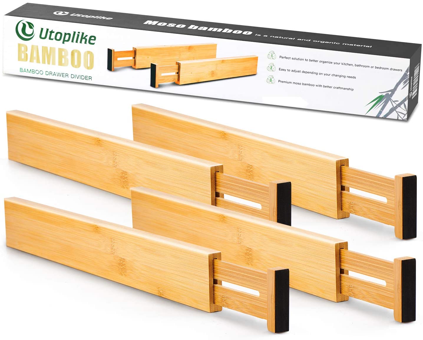 Utoplike 4 Pack Bamboo Kitchen Drawer Dividers - e4cents