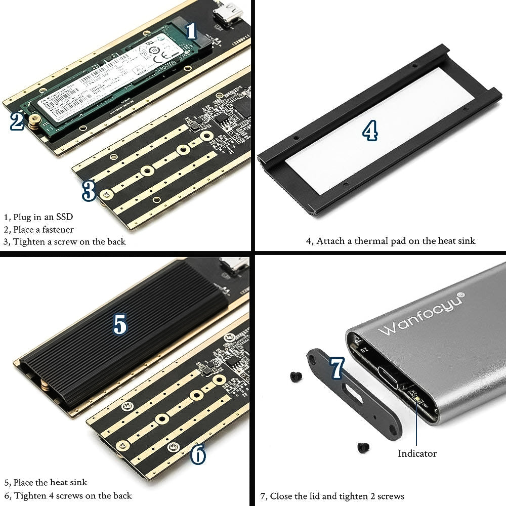 USB Type C M.2 NVMe SSD Enclosure Adapter with Unique Cooling Fin Design for Good Heat Dissipation