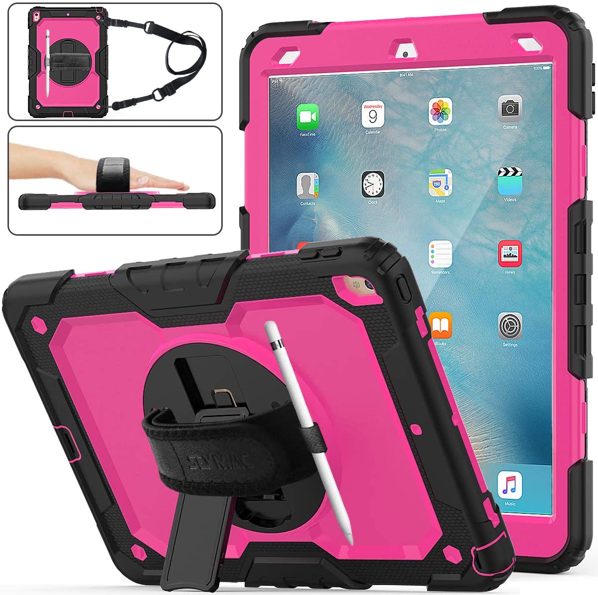 iPad Air 3rd Gen 2019/iPad Pro 10.5" 2017 Case, [Full-Body] & [Shock Proof] Armor Protective Case with 360 Rotating Stand & Strap - BRIGHTBLUE. - e4cents