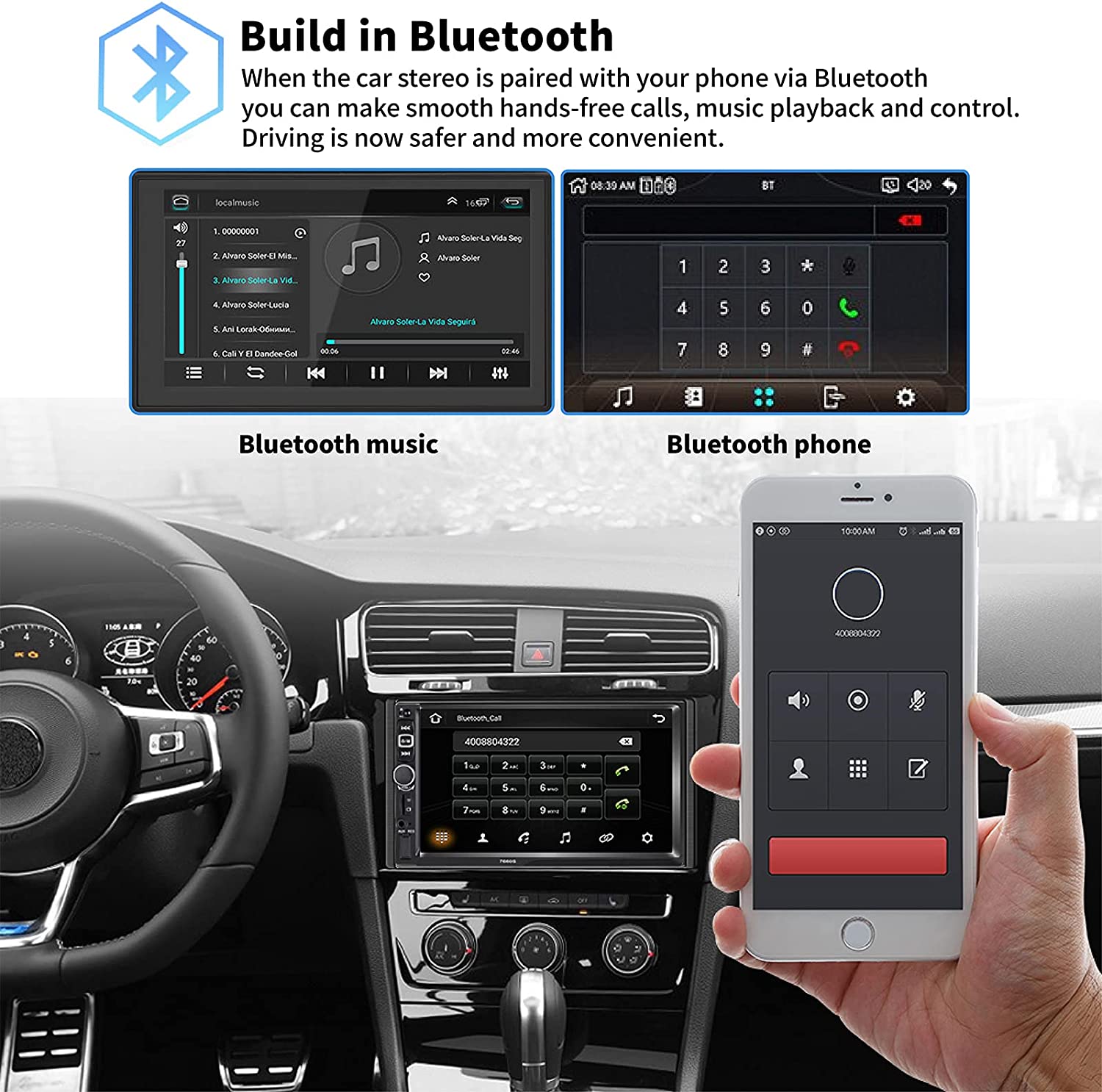 Double Din Car Stereo Radio Compatible with Apple Carplay and Android Auto. (LNC)