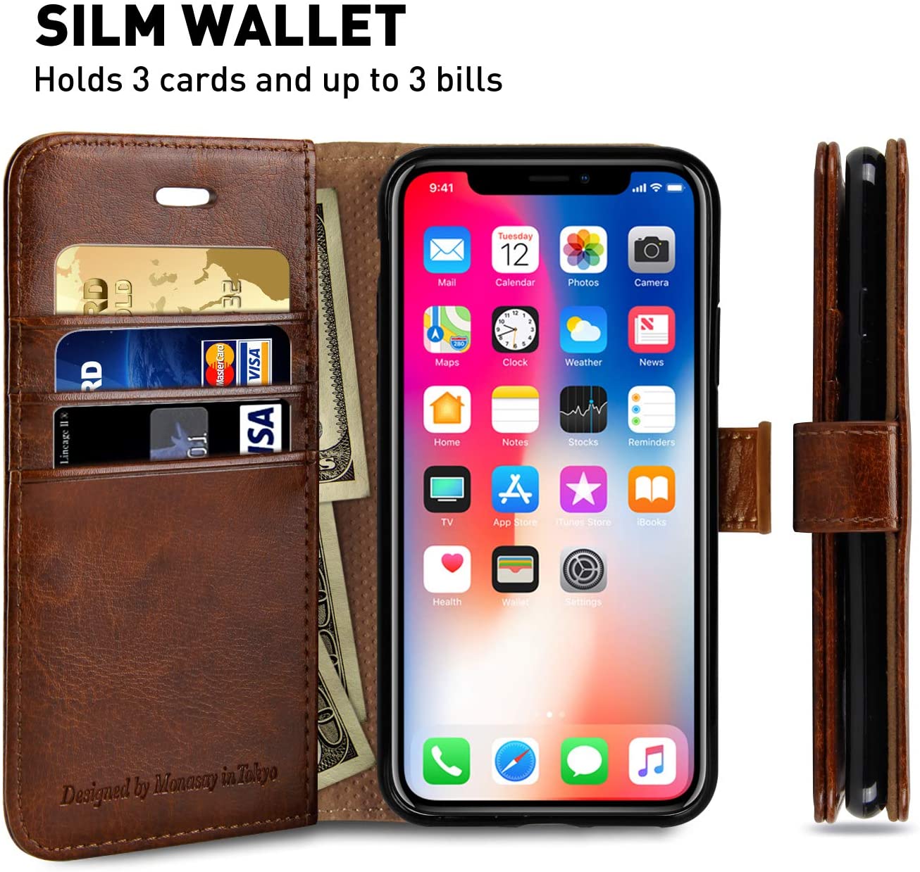 iPhone X Wallet Case/iPhone Xs Wallet Case - BROWN - e4cents