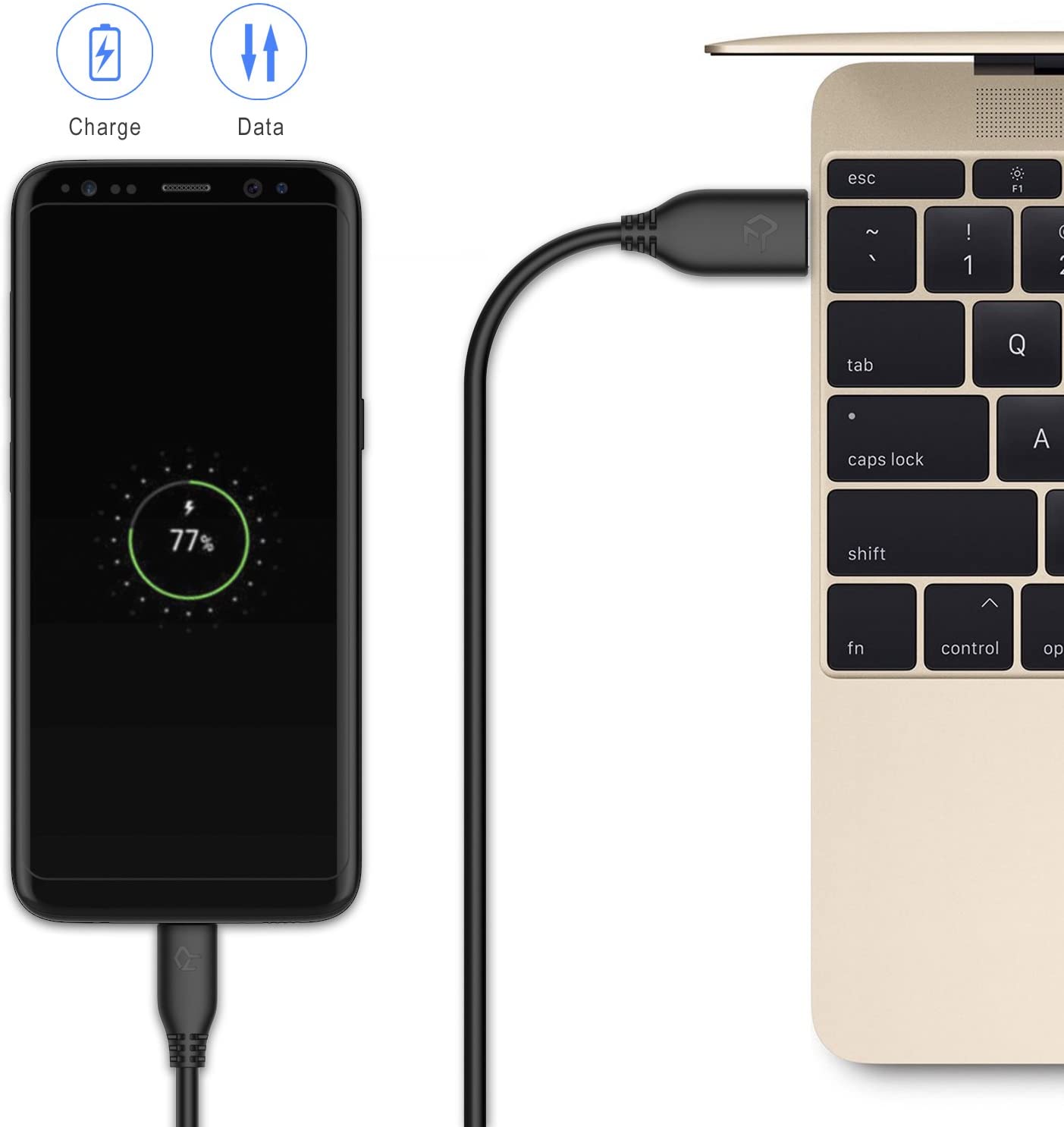 Rankie USB-C to USB-A 3.0 Cable, Type C Charging and Data Transfer, 3 Feet, Black - e4cents