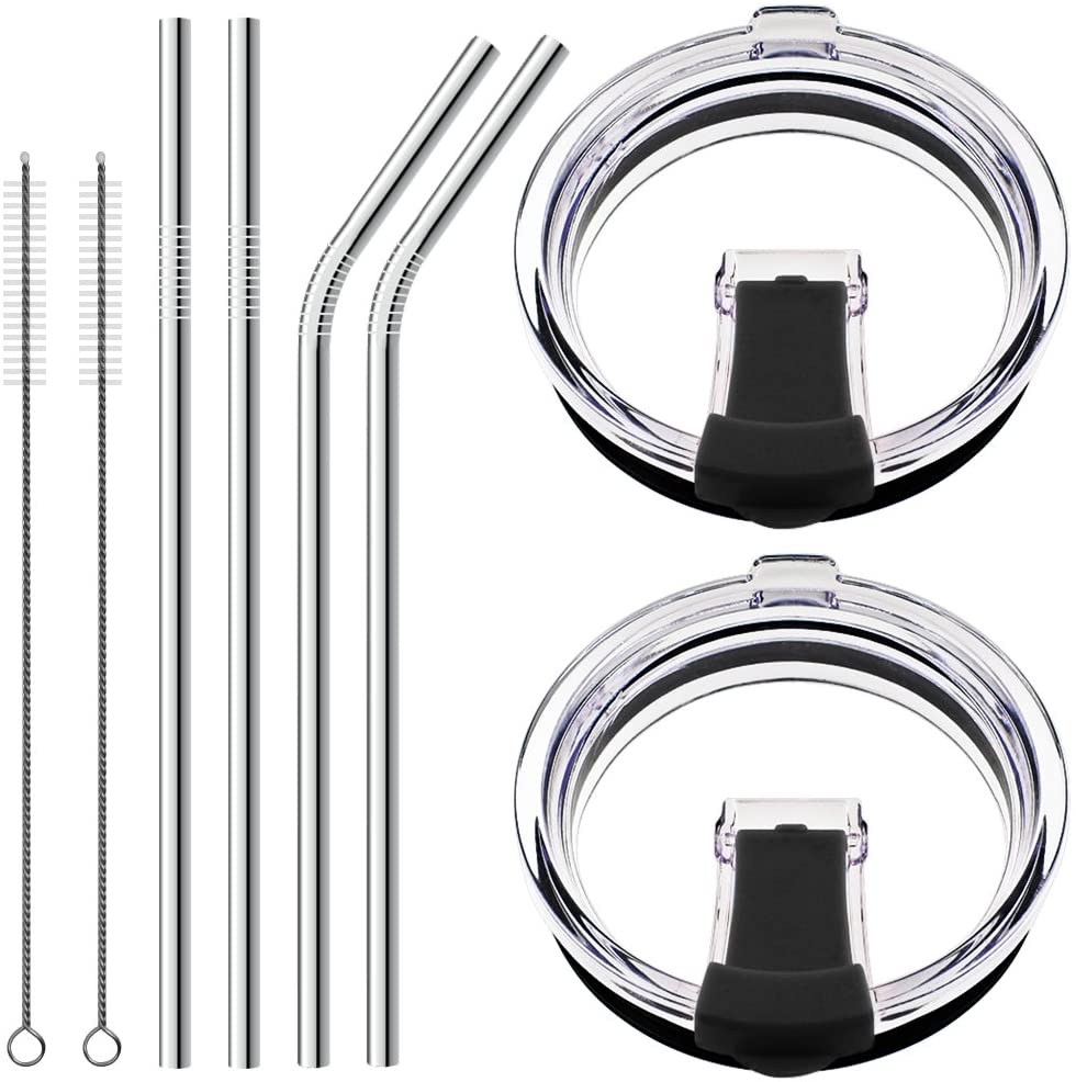 SENHAI 2 Packs Spill-proof Splash Resistant Lids Covers with 4 Metal Drinking Straws for 30oz - e4cents