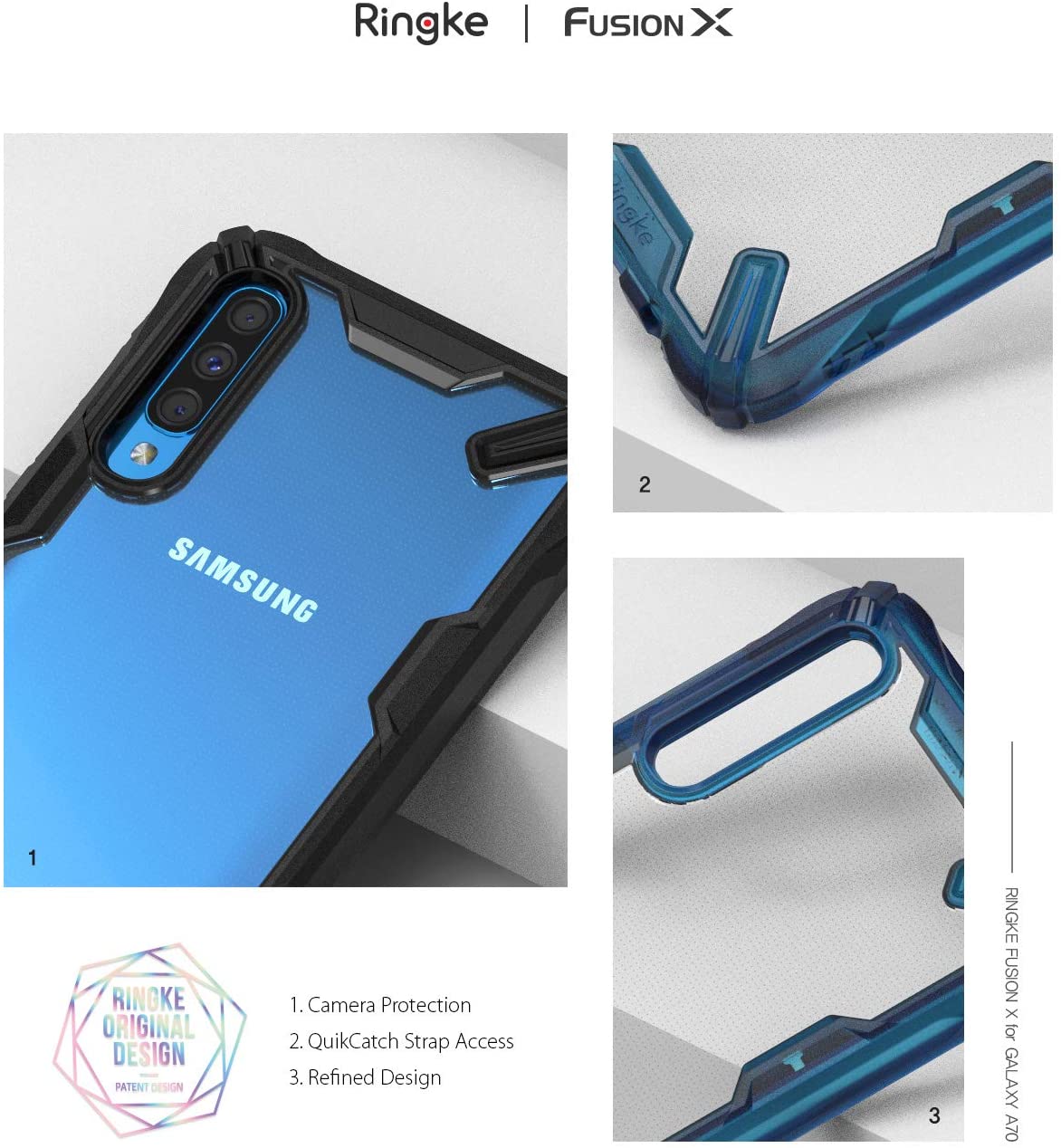 Ringke Fusion-X Designed for Galaxy A70 Case, Clear Rugged Military Grade Cover - Space Blue - e4cents