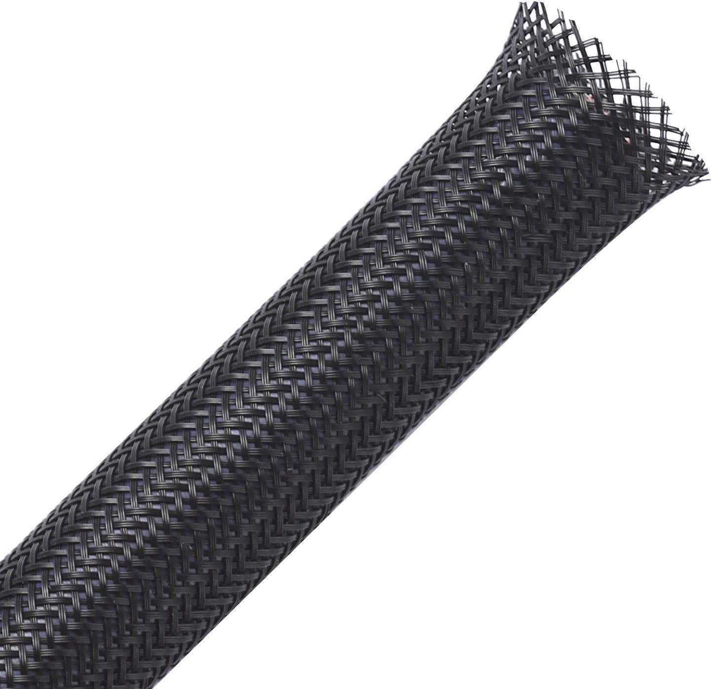 50ft - 1/4 inch & 1/2 inch PET Expandable Braided Sleeving - BlacK (LNC)