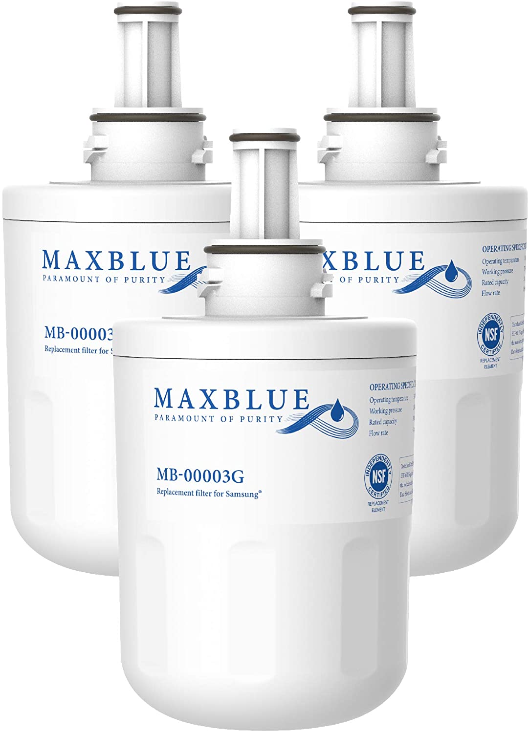 Maxblue DA29-00003G Refrigerator Water Filter, Replacement for Samsung DA29-00003G, DA29-00003B, RSG257AARS, RFG237AARS, DA29-00003F, HAFCU1, RFG297AARS, WSS-1, WFC2201, 3 Filters.