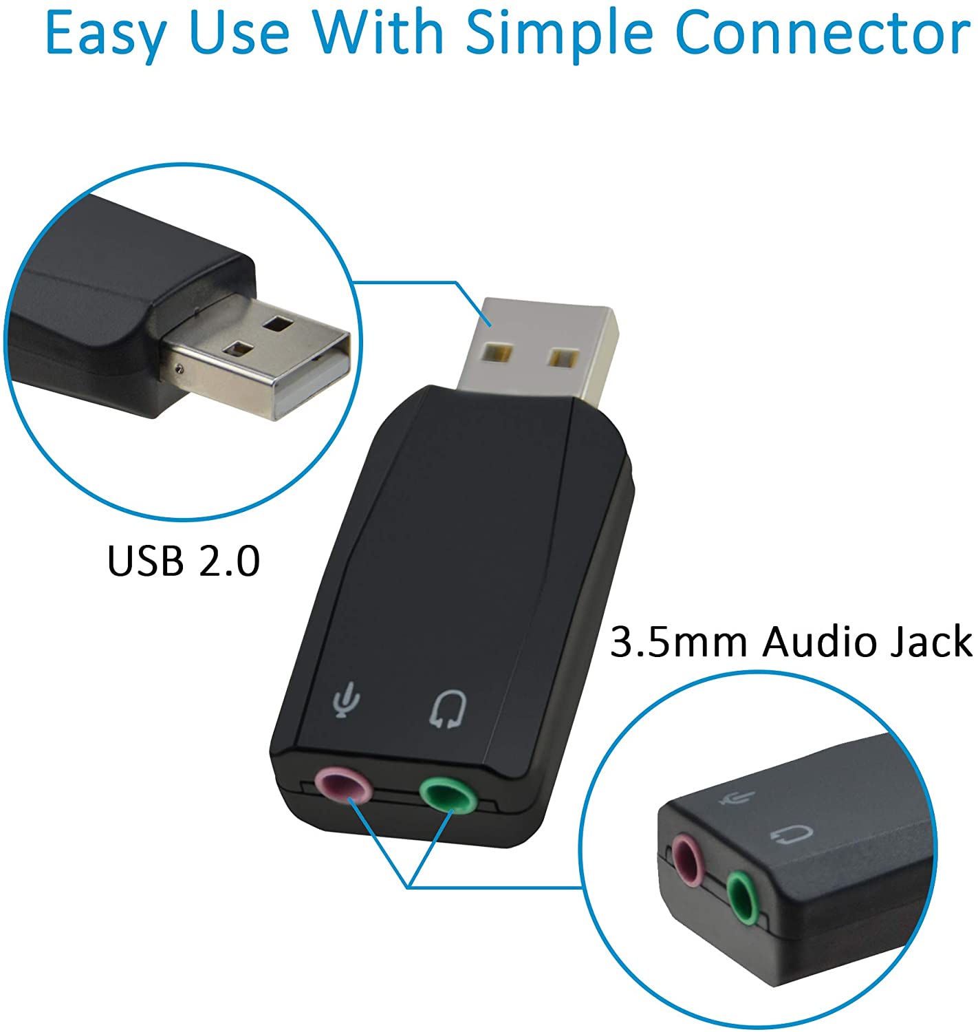 ADWITS External USB 3D Stereo Audio Adapter with 3.5mm Speaker Headphone Microphone Jacks - e4cents