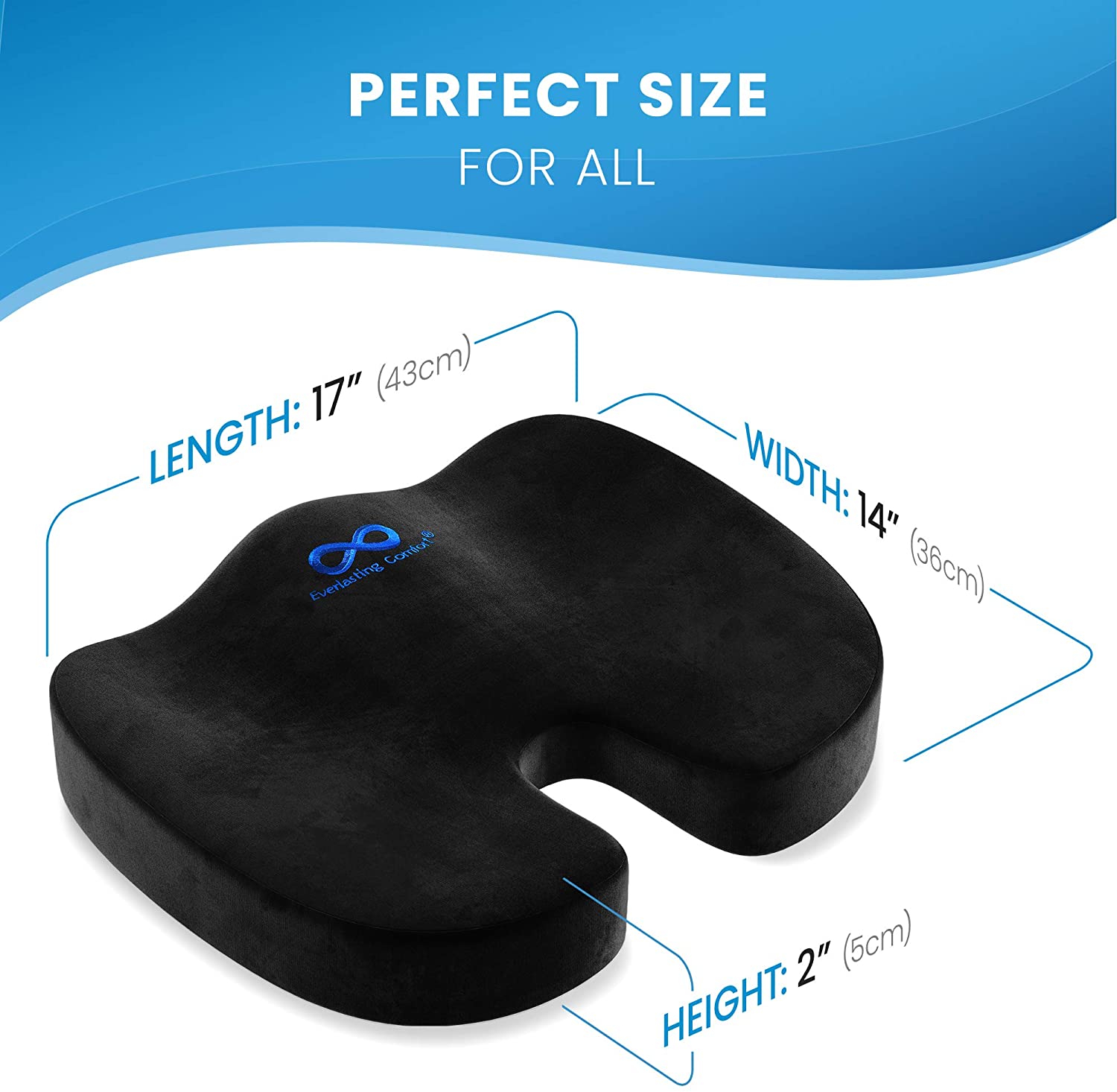 Everlasting Comfort Seat Cushion for Office Chair - Tailbone Cushion - Coccyx Cushion - Sciatica Pillow for Sitting (Black) - e4cents