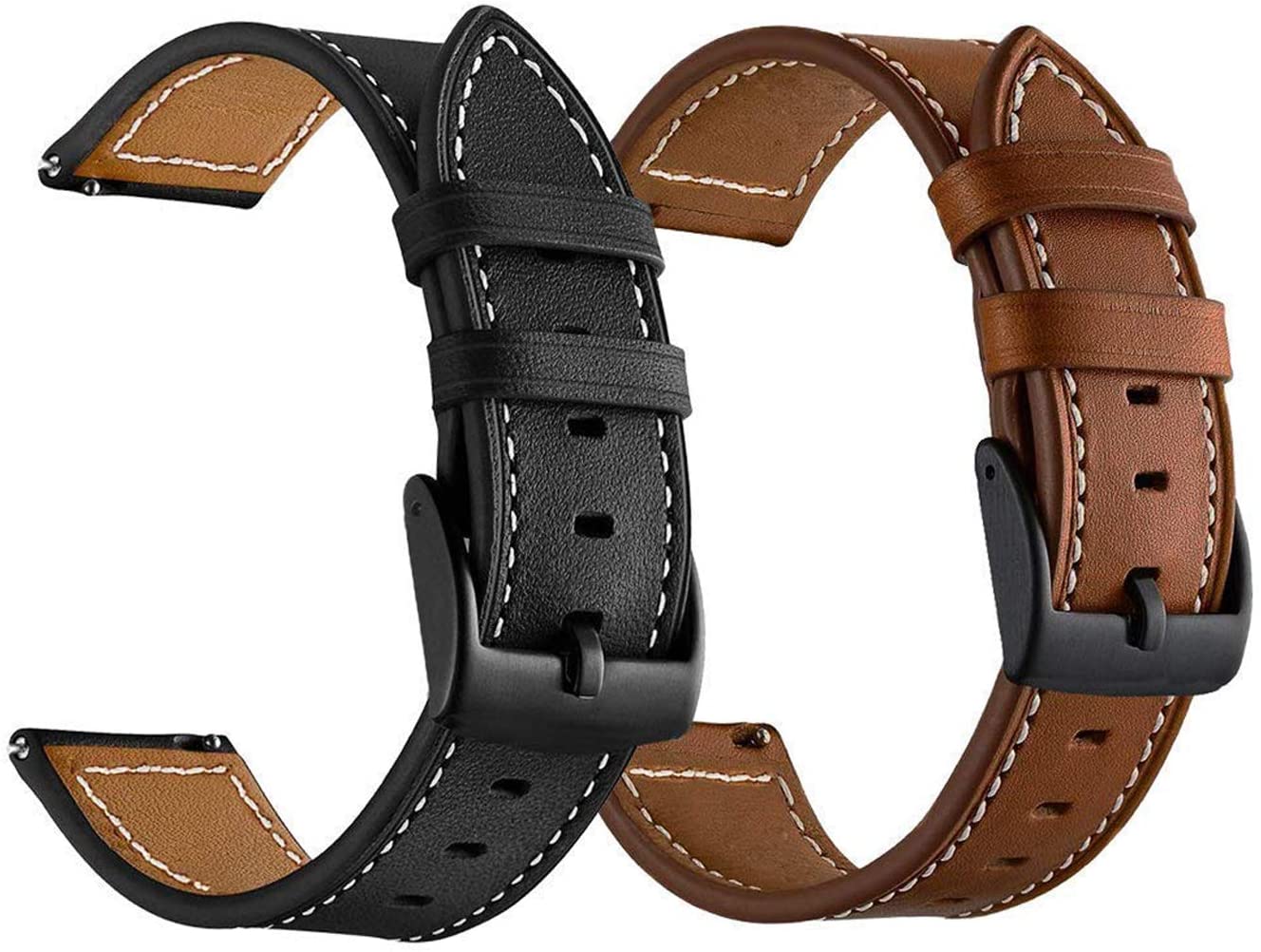 Leather Watch Bands, 20mm Quick Release Genuine Leather. BROWN & BLACK - e4cents