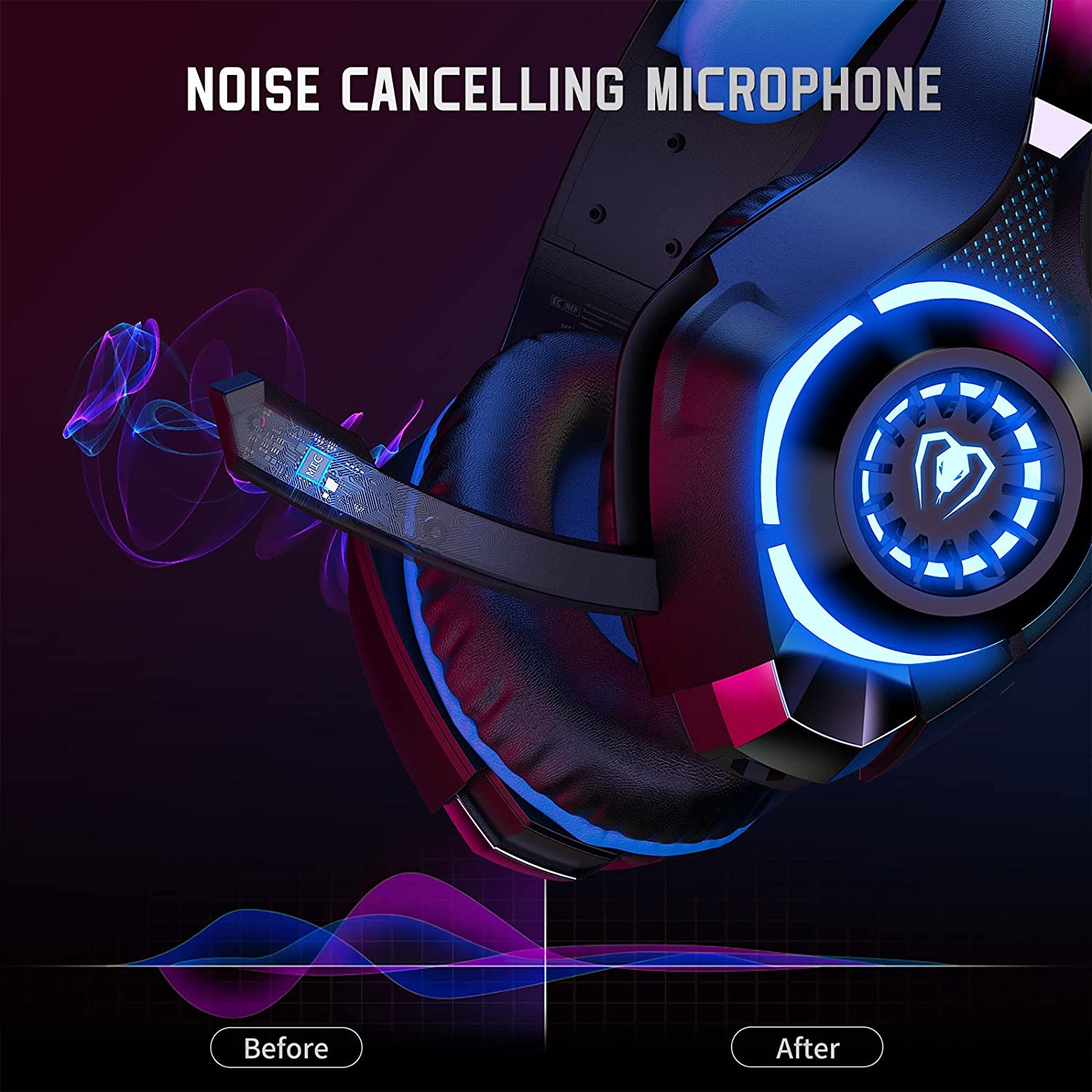Gaming Headset for PS4 PS5 Xbox One, Over-Ear Gaming Headphones with Noise Reduction.