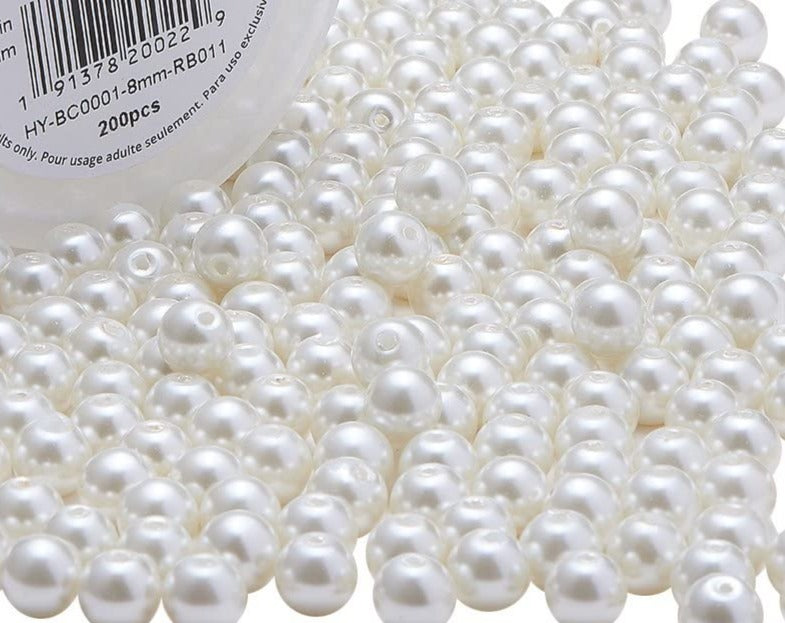 Environmental Dyed Pearlize Glass Pearl Round Bead for Jewelry Making with Bead Container, 8 mm, Anti-Flash White, - e4cents