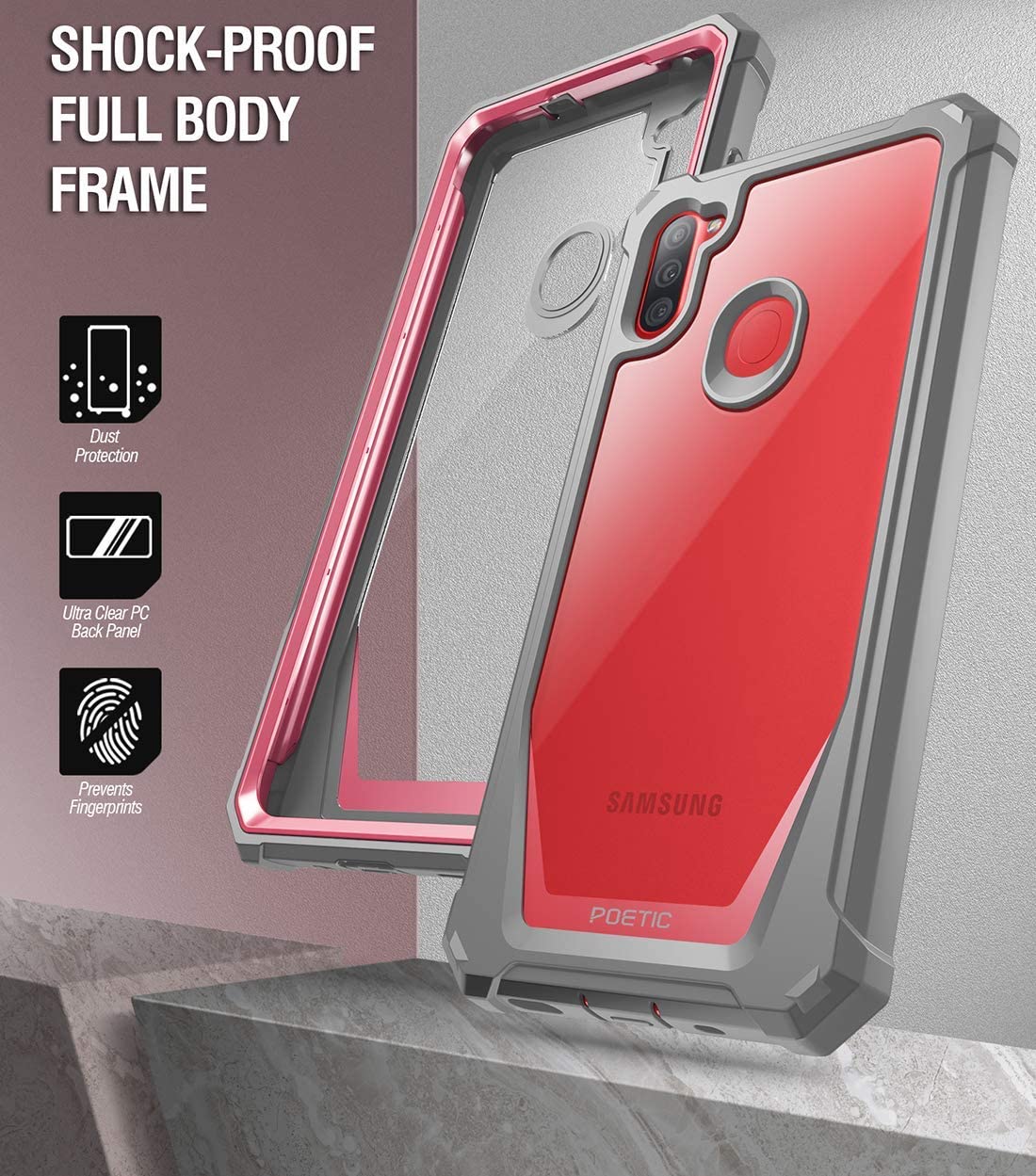 Poetic Guardian Designed for Samsung Galaxy A11  Case - Pink/Clear - e4cents