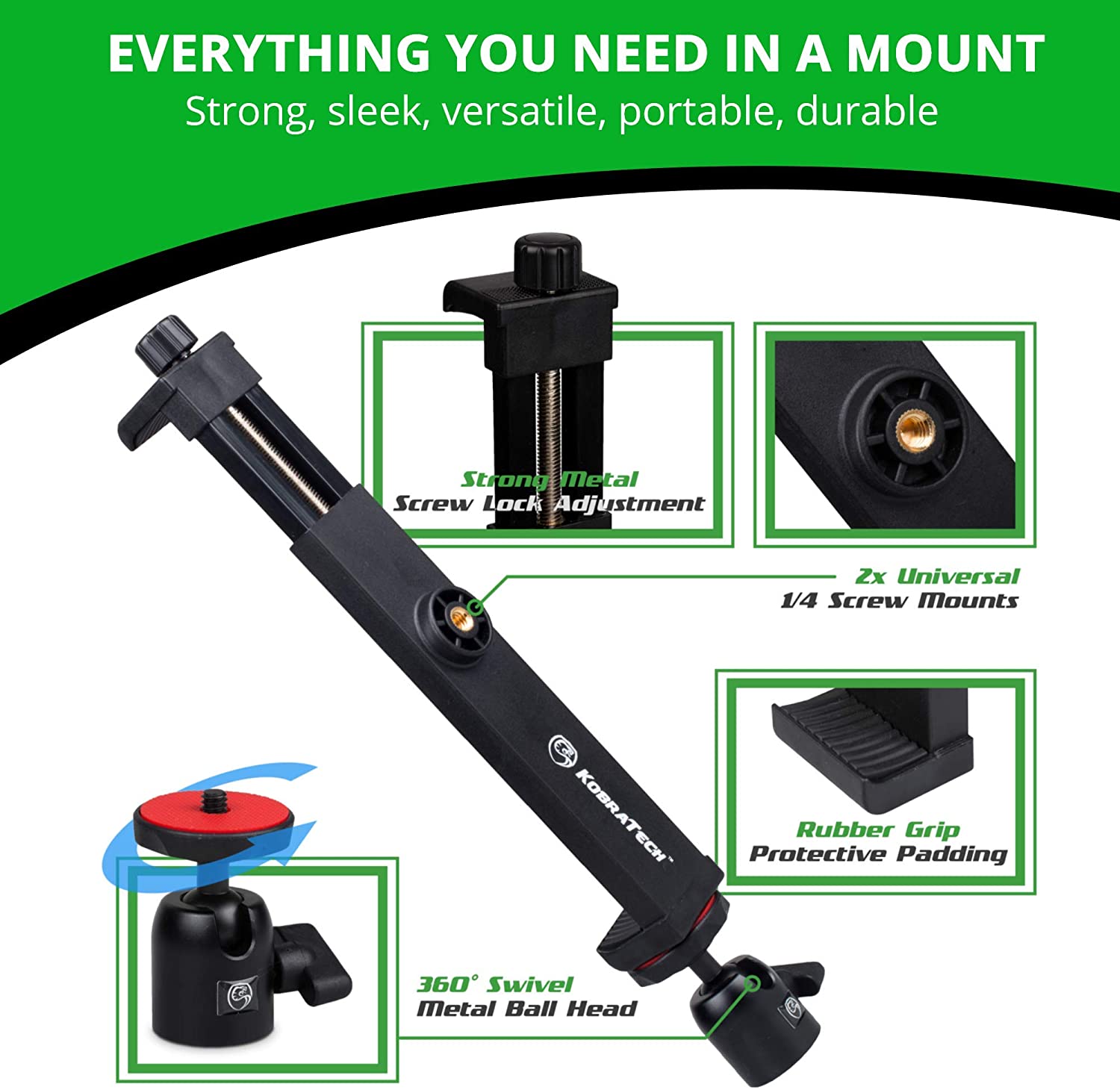 KobraTech iPad Tripod Mount - TabMount 360 - iPad Mount for Tripods with Ball Head & Bluetooth Remote Shutter - e4cents