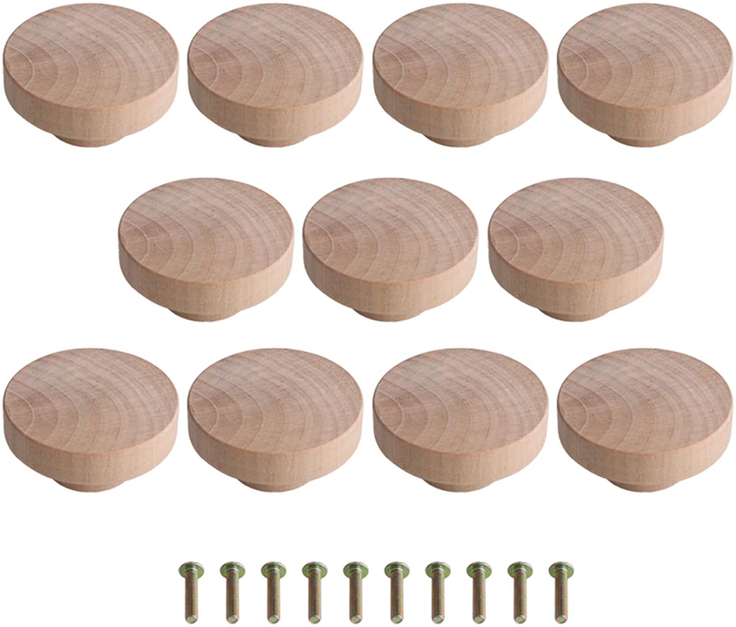 10PCS Round Unfinished Wood Drawer Knobs Pulls Handles - e4cents