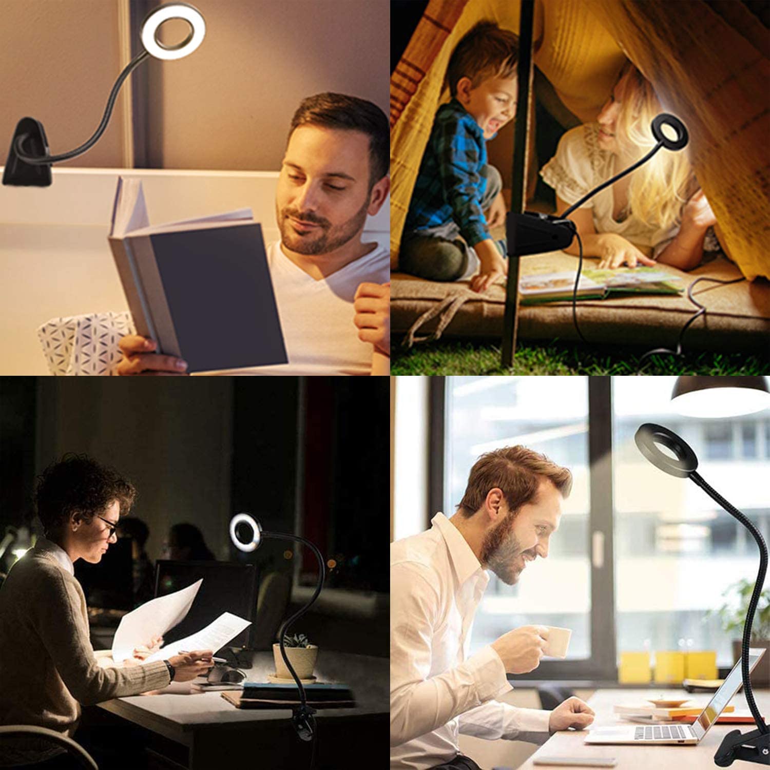 LED Desk Lamp, Clip on Lights with USB Charging Port, Eye Protection 3 Color 30 Brightness.