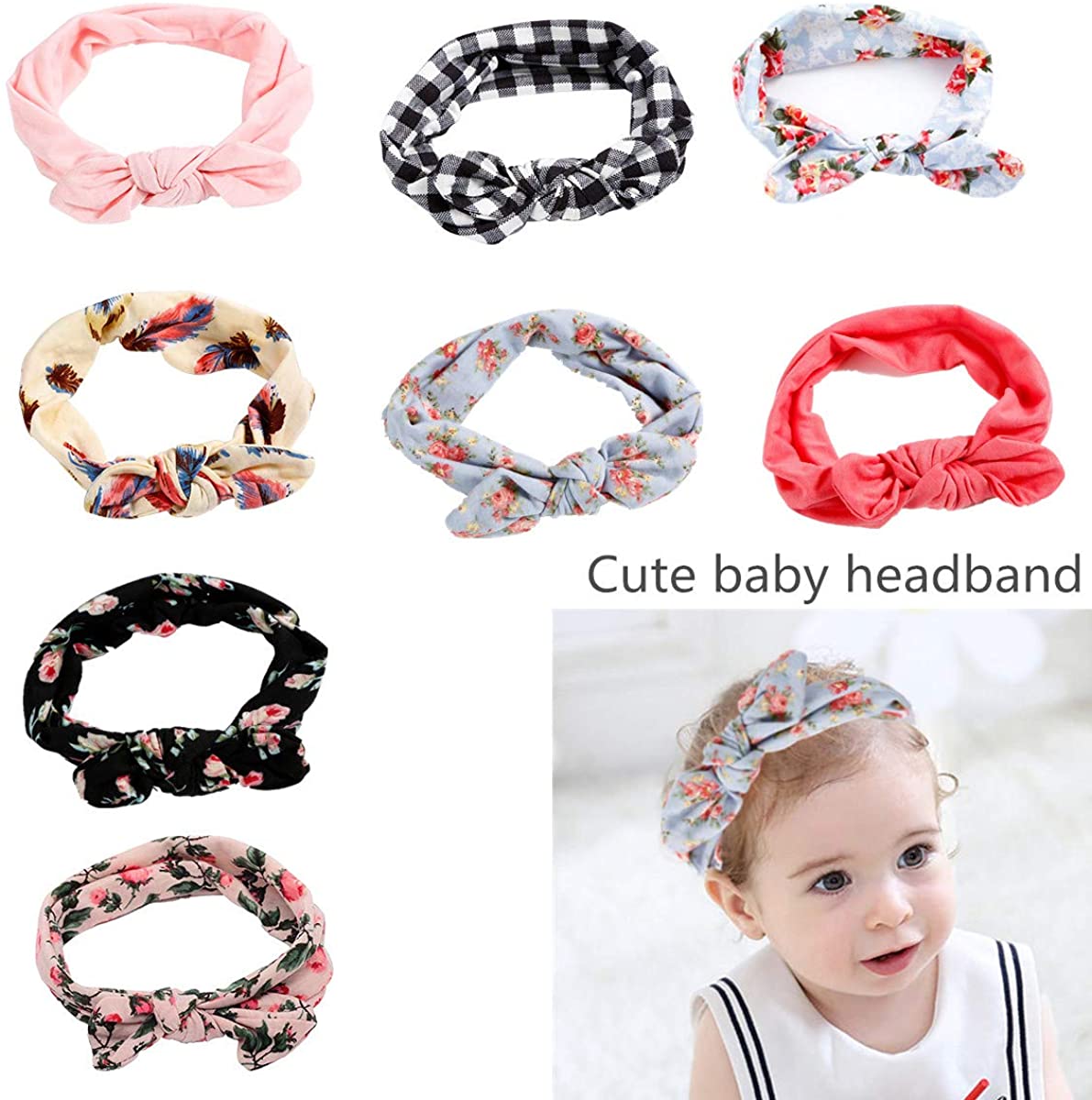 Tinnyfy Headbands Women Rabbit Ear Bow Hair Bands Soft Cotton Girls Womens Headband Yoga Beach Head Wrap (8Pcs). - e4cents