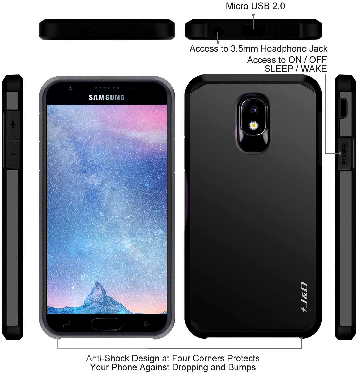 J&D Case Compatible for Samsung Galaxy J7 2018 / J7 V 2nd Gen / J7 Refine / J7 Star Case - Black - e4cents