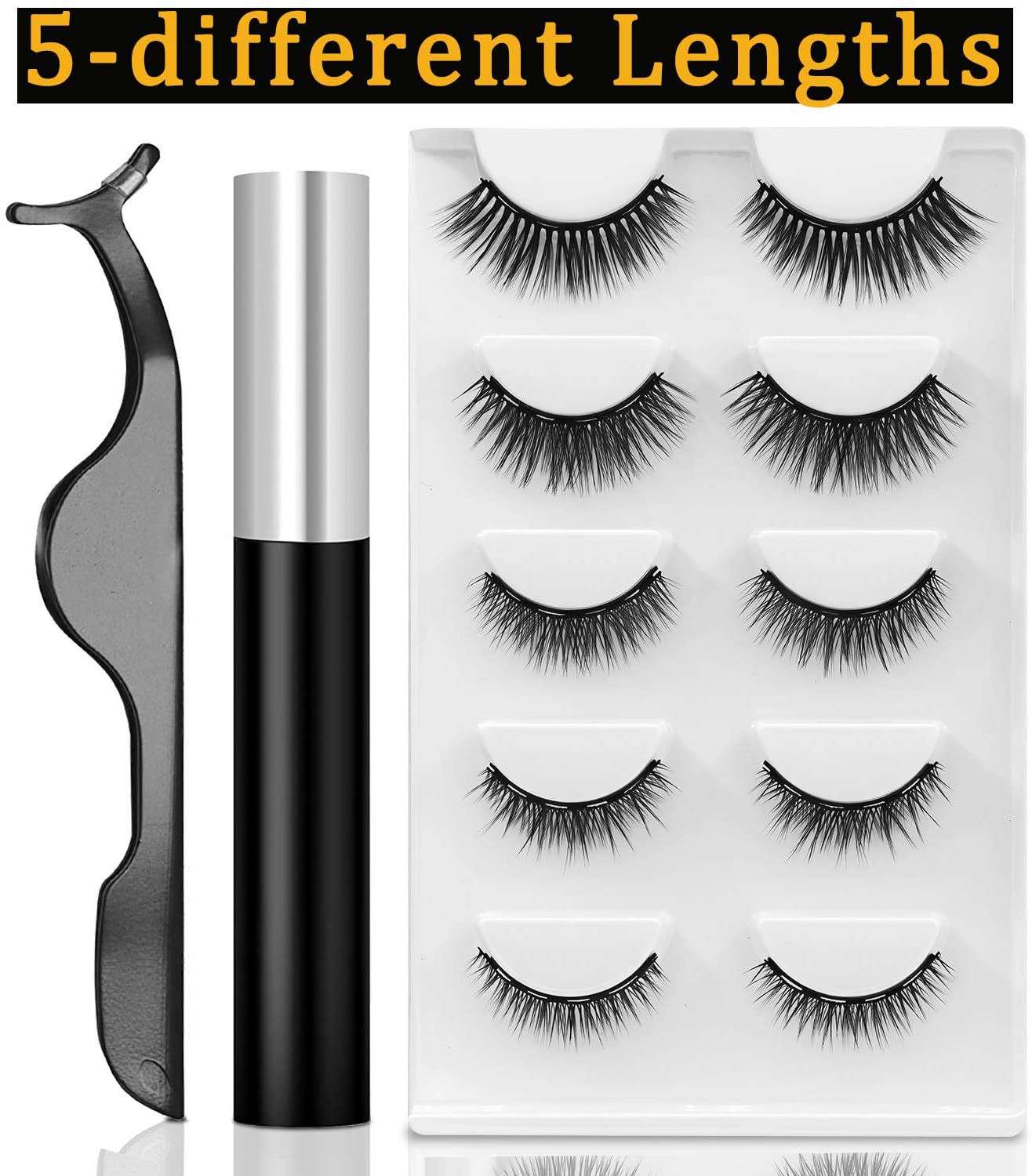 Magnetic Eyelashes Kit Magnetic Eyeliner With Magnetic Eyelashes Magnetic Lashliner For Use with Magnetic False Lashes Natural Look-No Glue Needed (5-Pairs) - e4cents