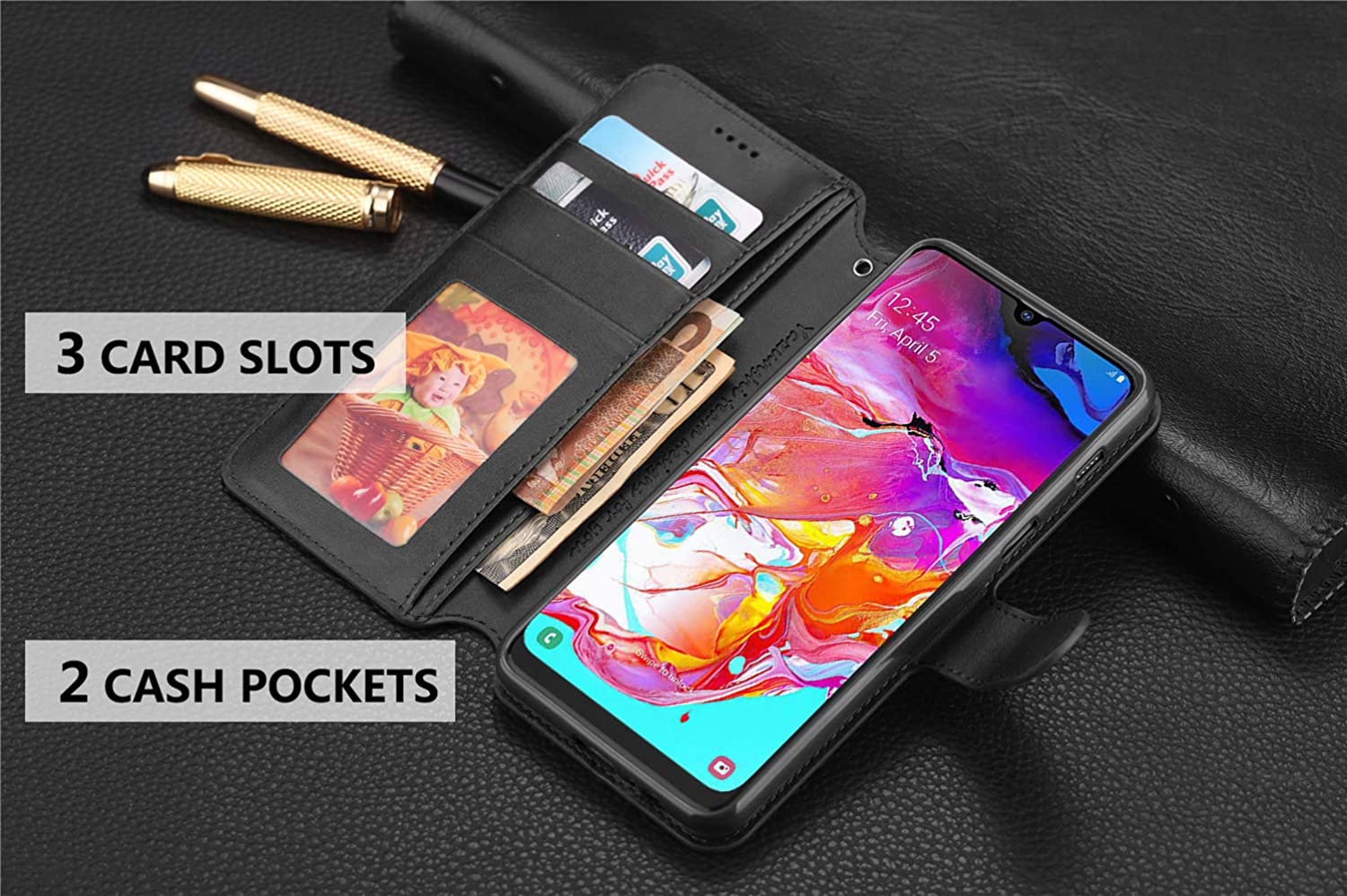 Magnetic Flip Flap Wallet case Leather with Cash Credit Card Slots for galaxy A50 - e4cents