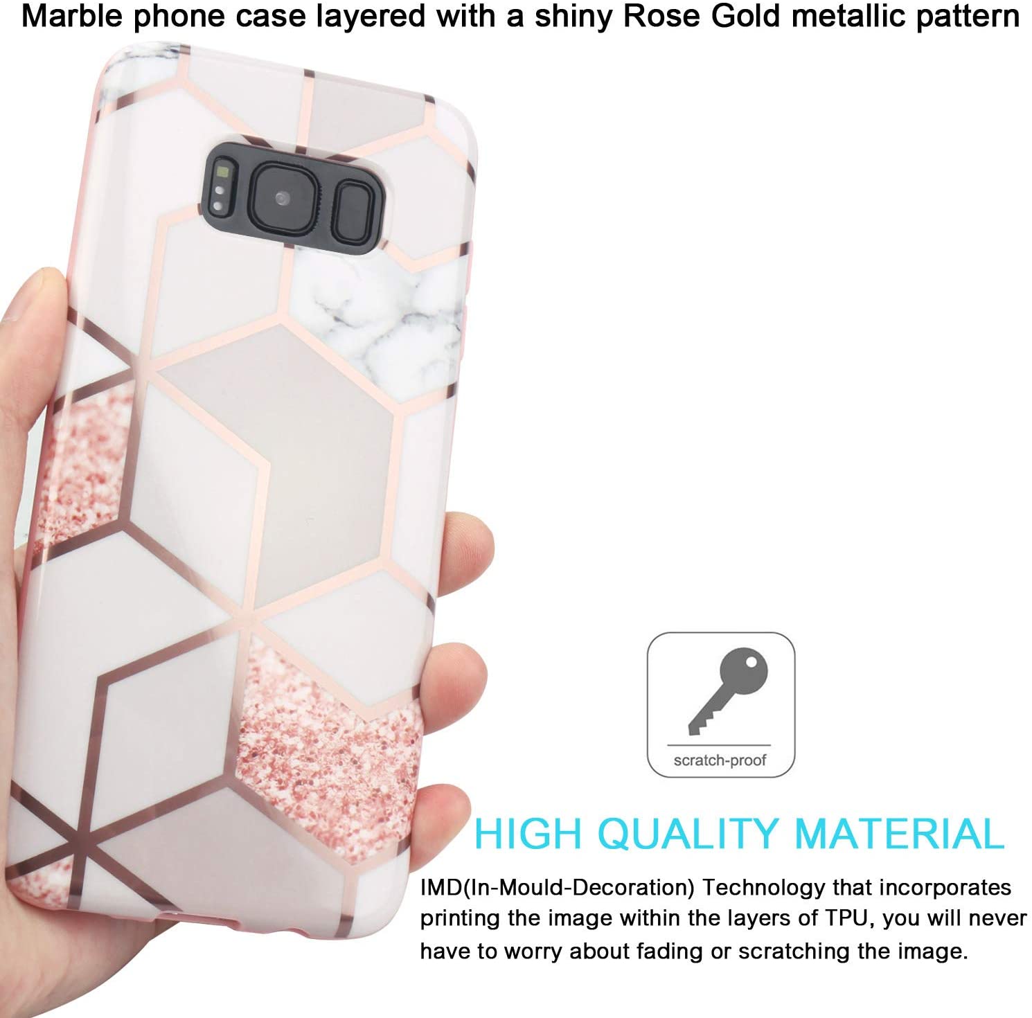 JAHOLAN Galaxy S8 Plus Case Bling Glitter Sparkle Rose Gold Marble Design - e4cents