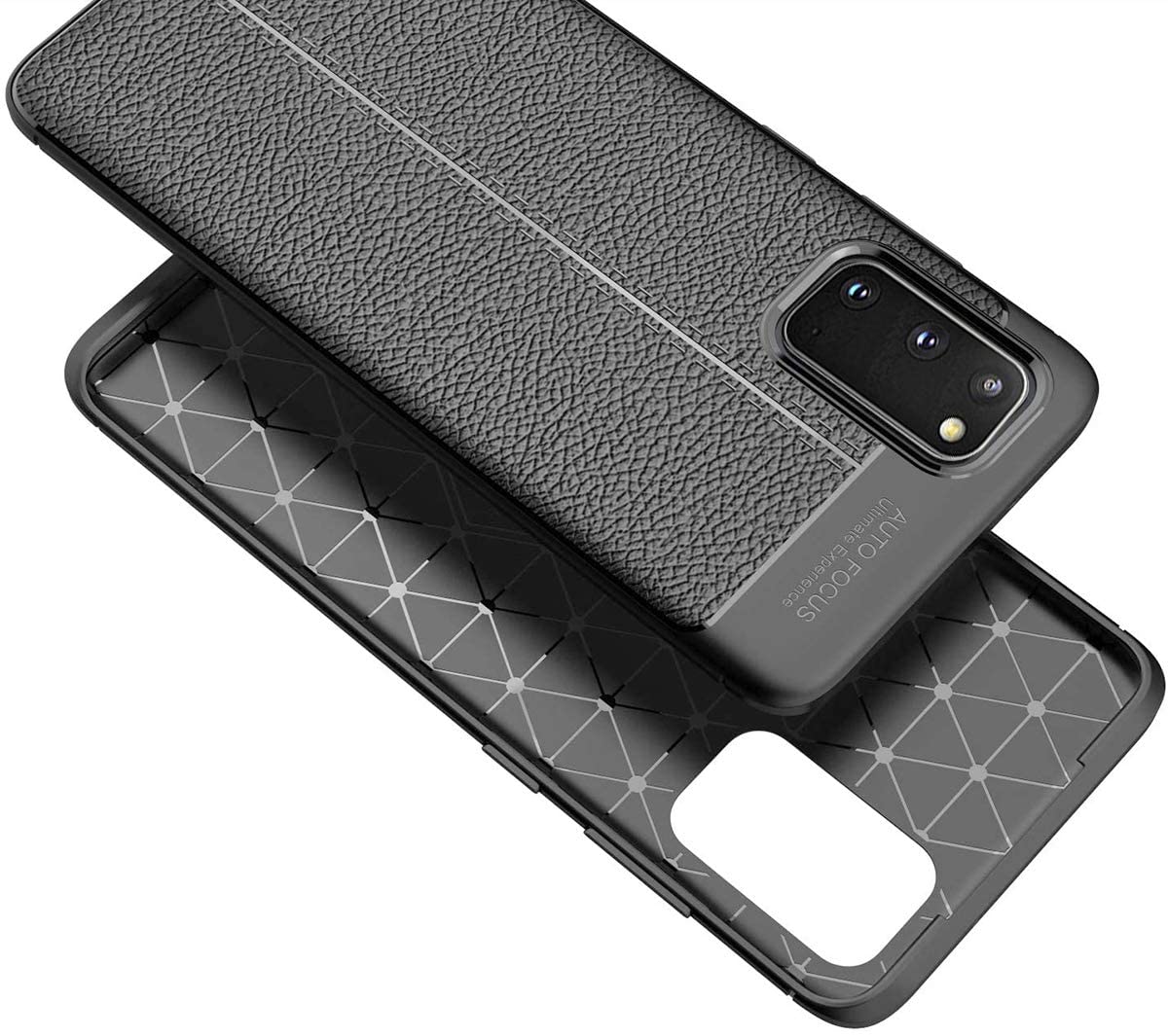 Auto Focus Silicone Texture PU Leather Slim Anti Scratch Phone Back Case for Samsung Galaxy S20 5G - Black - e4cents