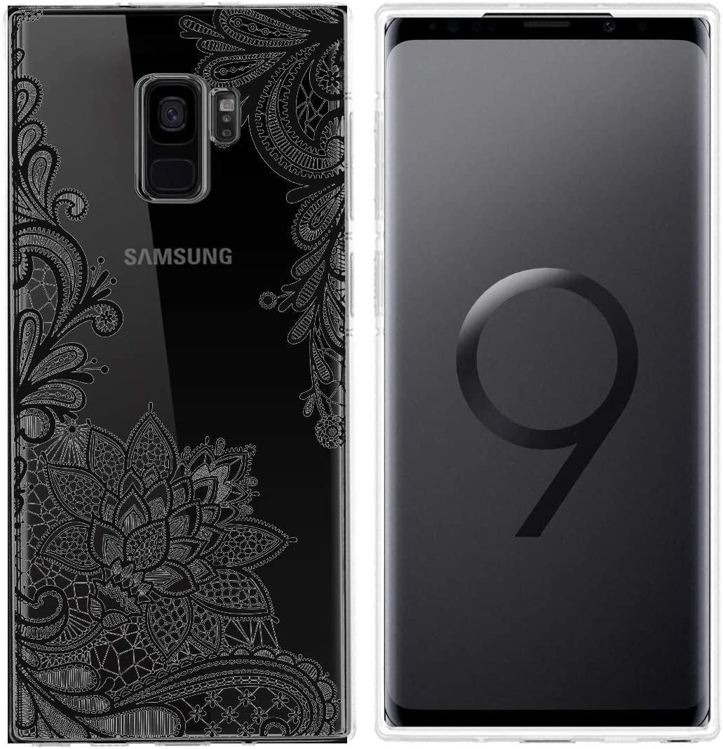 Galaxy S9 Case,Galaxy S9 case with Flowers - Black - e4cents