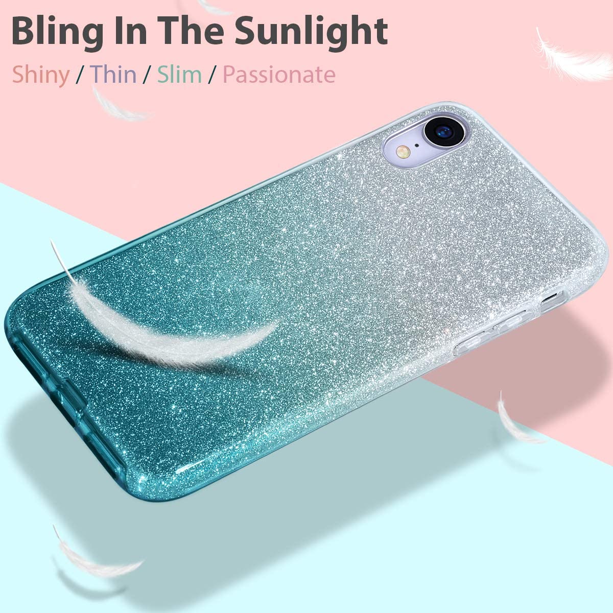 iPhone XR Case Clear Crystal Shiny Glitter Sparkly Bling Cute Thin Slim Girls Case for iPhone XR 6.1''(Gradient Green) - e4cents