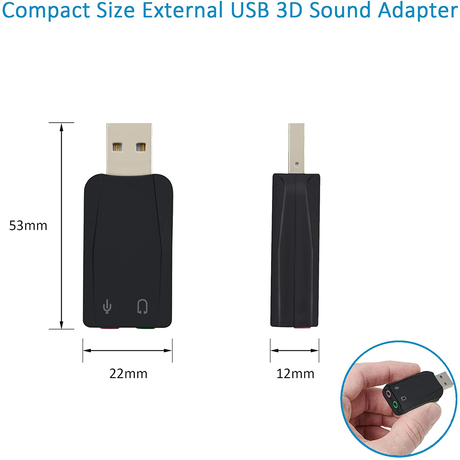 ADWITS External USB 3D Stereo Audio Adapter with 3.5mm Speaker Headphone Microphone Jacks - e4cents