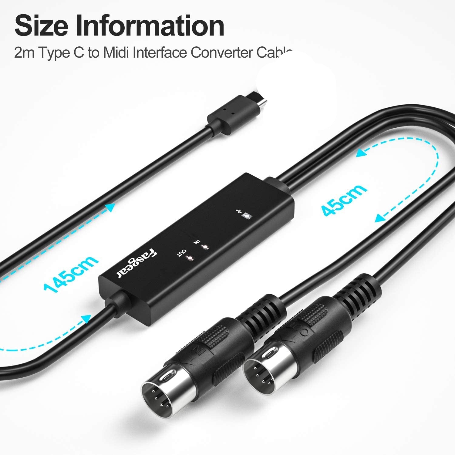 USB C MIDI Cable with Type C to USB Adapter -  (LNC)