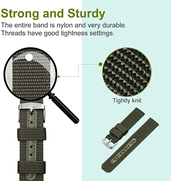 Ullchro Nylon Watch Strap Replacement Canvas Watch Band Military Army - 18, 20, 22, 24 mm. - e4cents