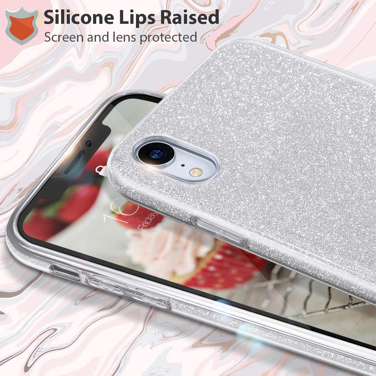 iPhone XR Case Clear Crystal Shiny Glitter Sparkly Bling Cute Thin Slim Girls Case for iPhone XR 6.1''(Silver) - e4cents
