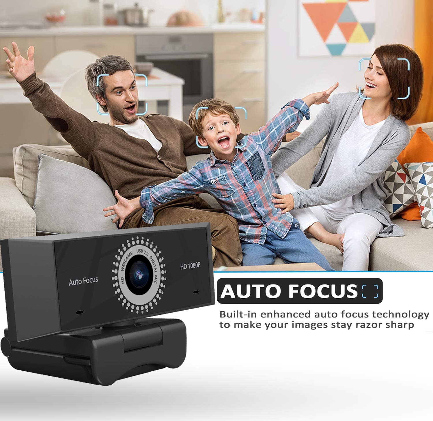 AutoFocus Full HD Webcam 1080P with Microphone, HD 1080P Webcam with Microphone for Desktop, Laptop, MAC, USB - e4cents