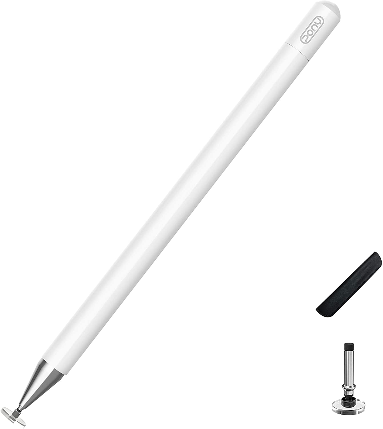 Stylus For iPad, PONY White Capacitive Pen High Sensitivity & Fine Point, Magnetism Cover Cap.