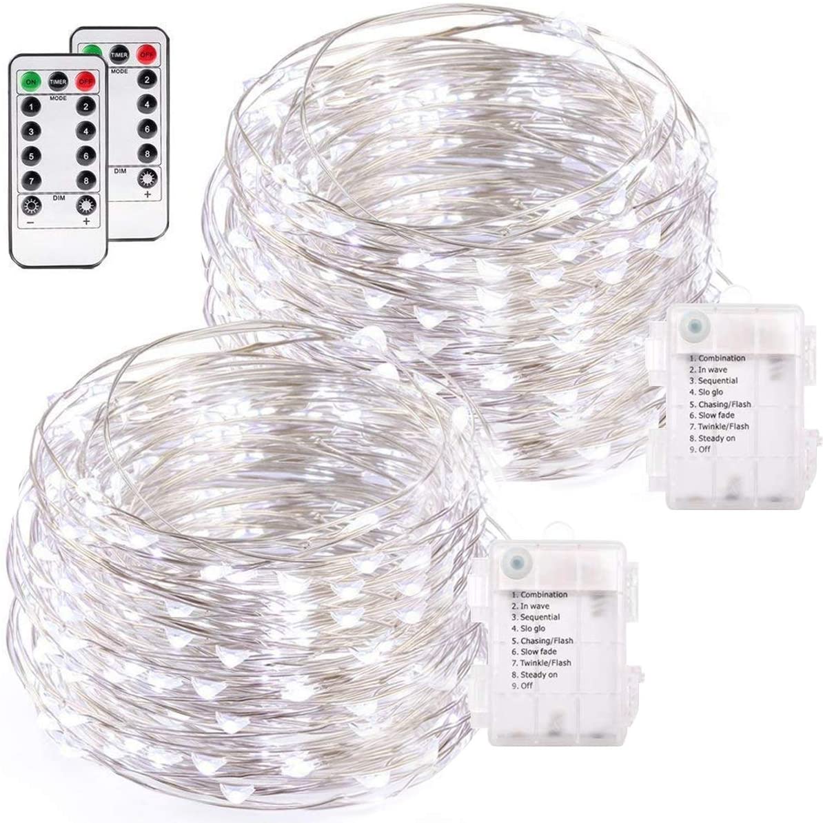 2 Pack 75 LED 24.6ft Battery Operated Fairy String Lights with Remote.  (NC)
