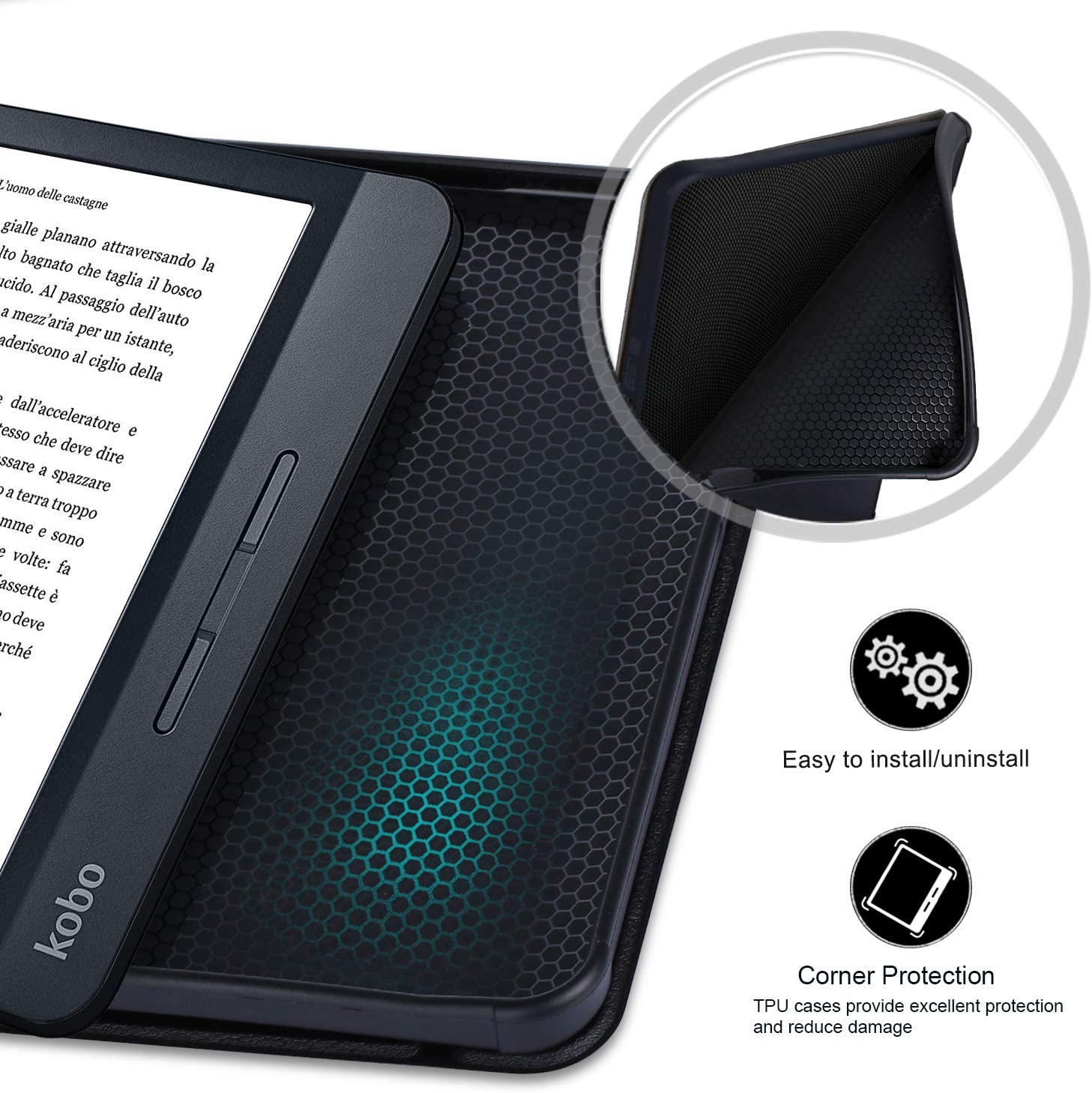 Kobo Libra H2O Case, Ratesell The Thinnest and Lightest Leather Smart Origami Cover Case - e4cents
