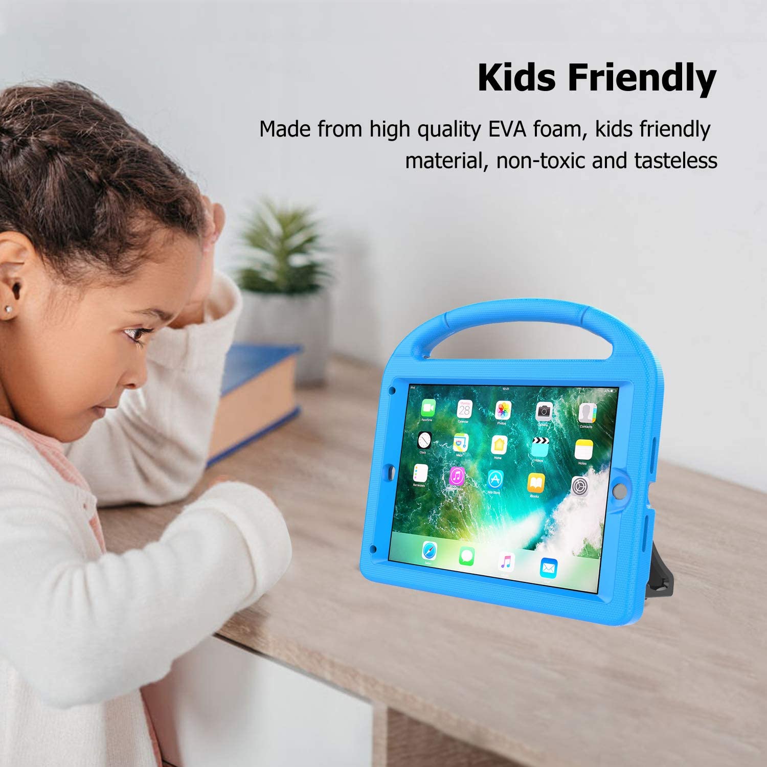 LEDNICEKER Kids Case for New iPad 9.7 2018/2017 - Built-in Screen Protector Light Weight Shock Proof - Blue - e4cents