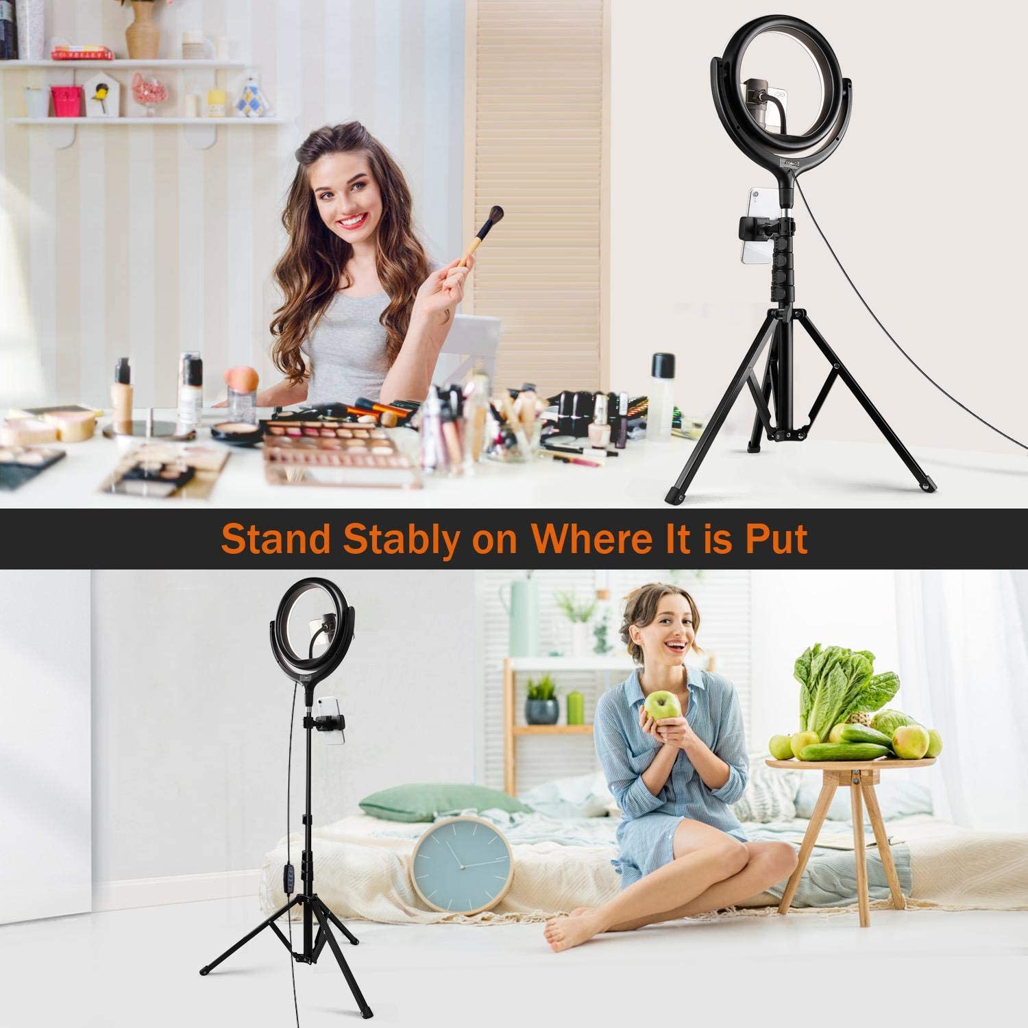 TaoTronics Selfie Ring Light with 61'' Tripod Stand 2 Phone Holders and Bluetooth Remote Control. - e4cents