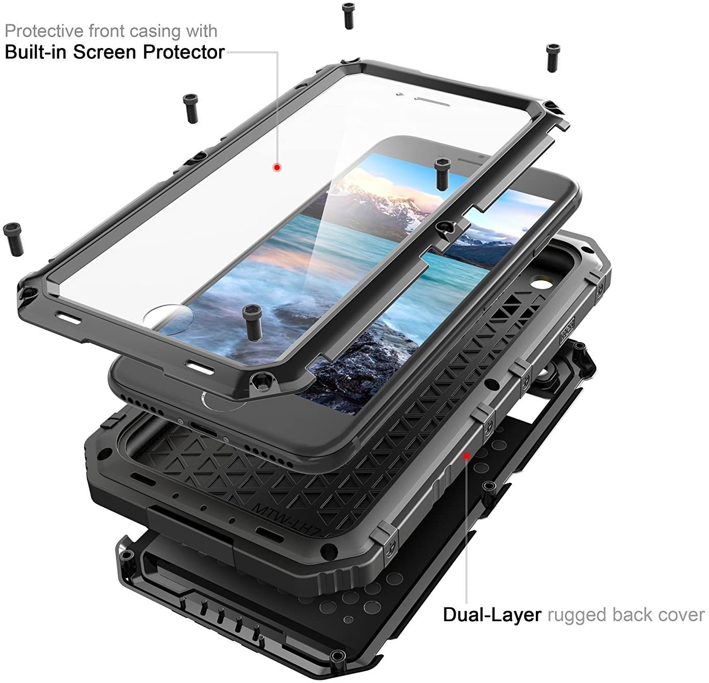 Waterproof Case for iPhone 11 Pro Max Heavy Duty Armor Metal Rugged Hard Silicone- Black - e4cents