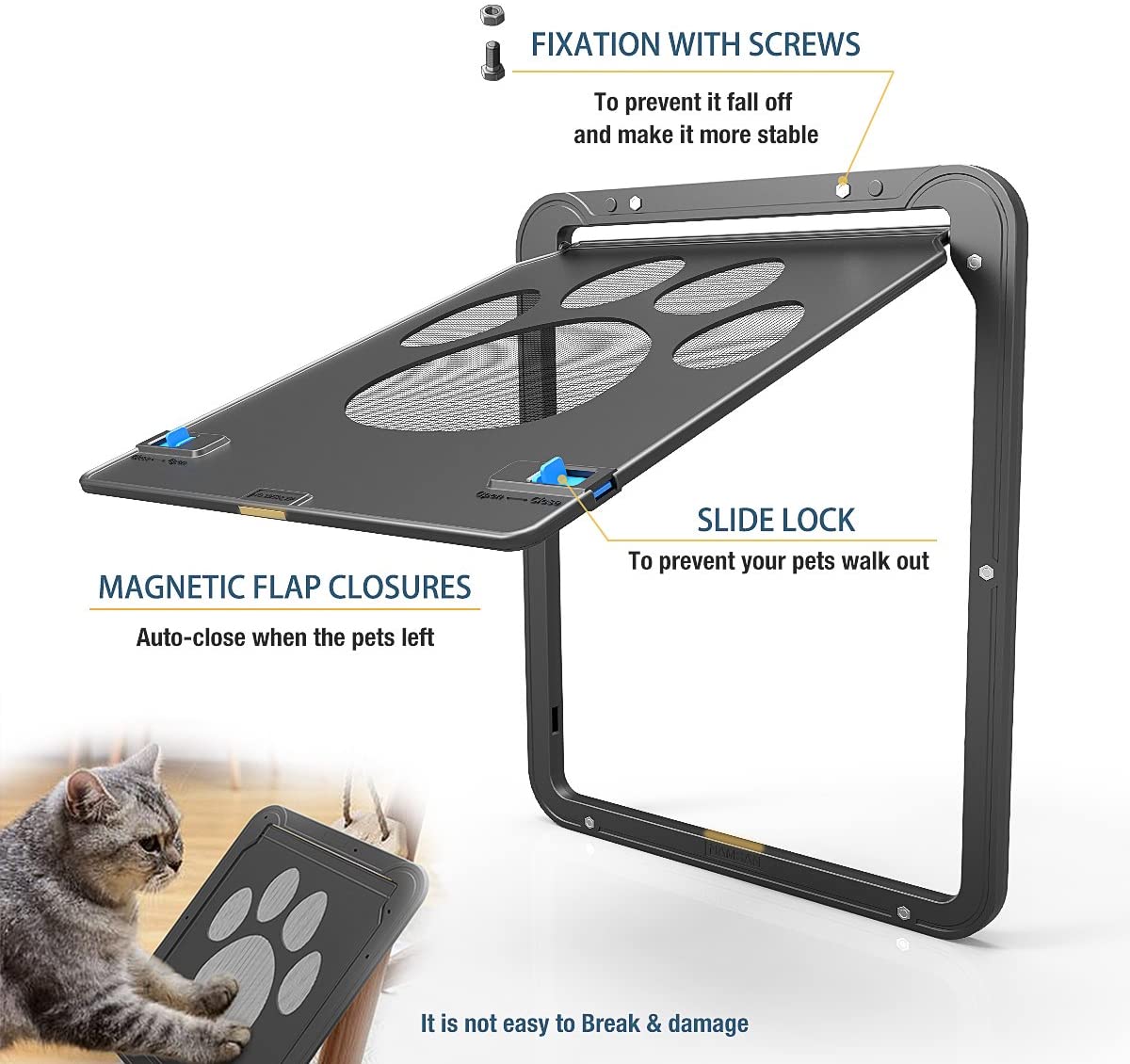 Namsan Pet Screen Door - Sliding Screen Dogs Door with Magnetic Flap for Exterior Doors Lockable Pet Door for Cat Dog - e4cents