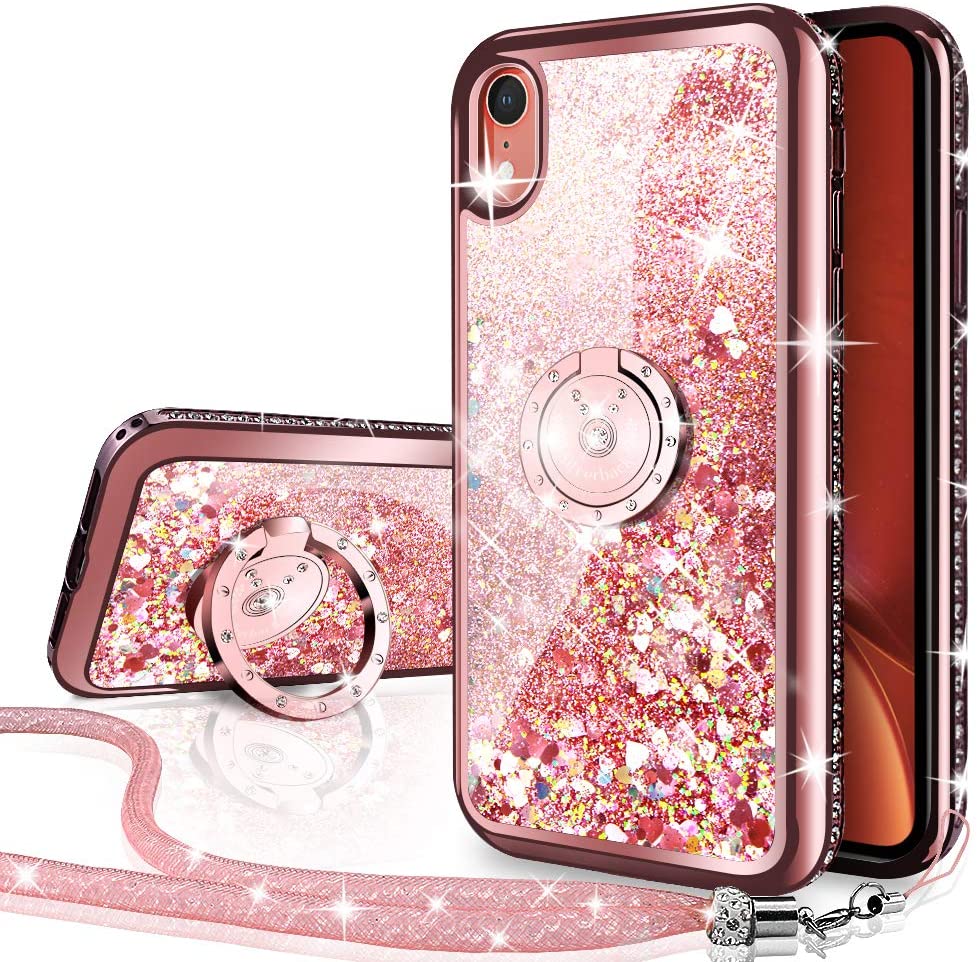 Silverback iPhone Xs max Case, Moving Liquid Holographic Sparkle Glitter Case with Kickstand. - Rose Gold. - e4cents